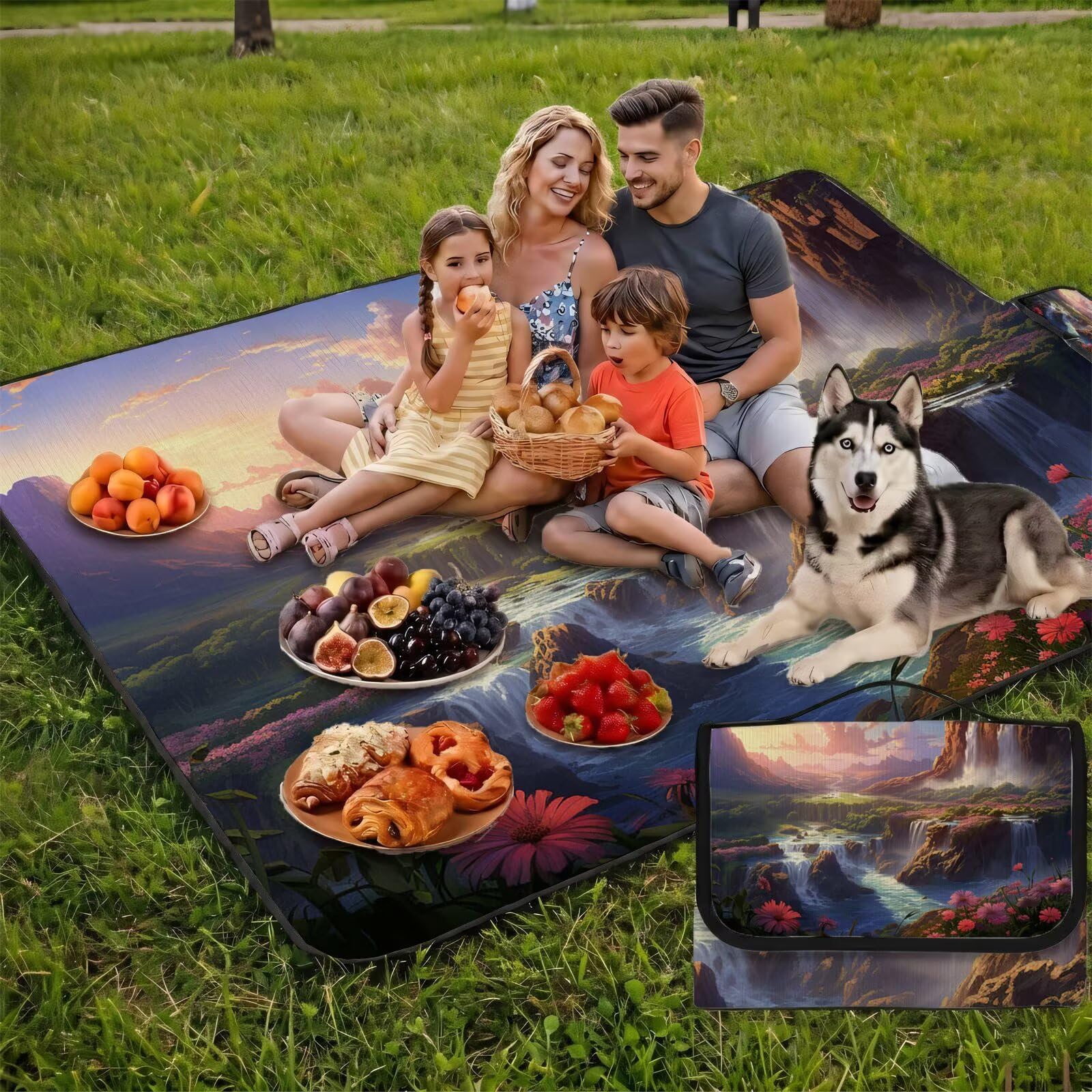 Coperta de Picnic 150x200 cm, Paesaggio Manta Picnic Impermeable Anti-Sabbia Manta de Playa Pieghevole, Outdoor Picnic Blanket per Spiaggia, Camping, Giardino, Trekking - montagne (2) FZ-66