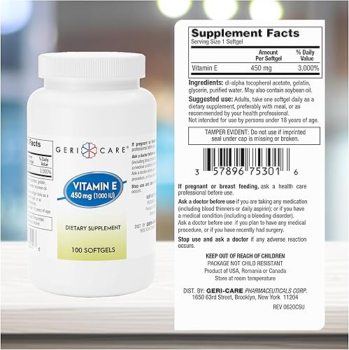Vista 11 de GeriCare Cápsulas de vitamina E de alta potencia – 400 UI para la piel y el apoyo inmunológico, 180 mg 100 unidades Vitamina E orgánica
