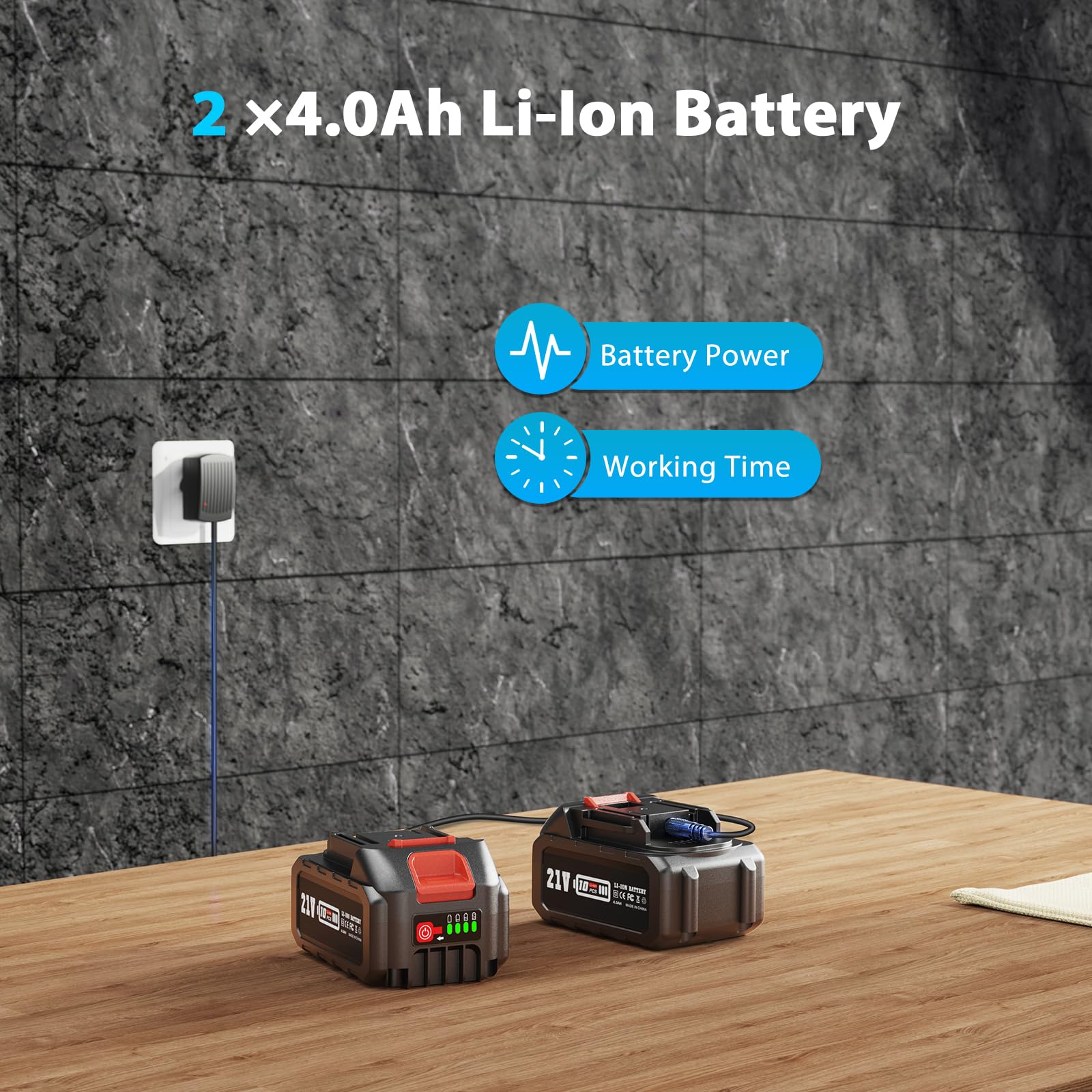 Smerigliatrice angolare a batteria da 125 mm, smerigliatrice angolare con 2 batterie da 4,0 Ah e caricabatterie, 9000 giri/min con dischi da taglio(21V/2x4.0AH)