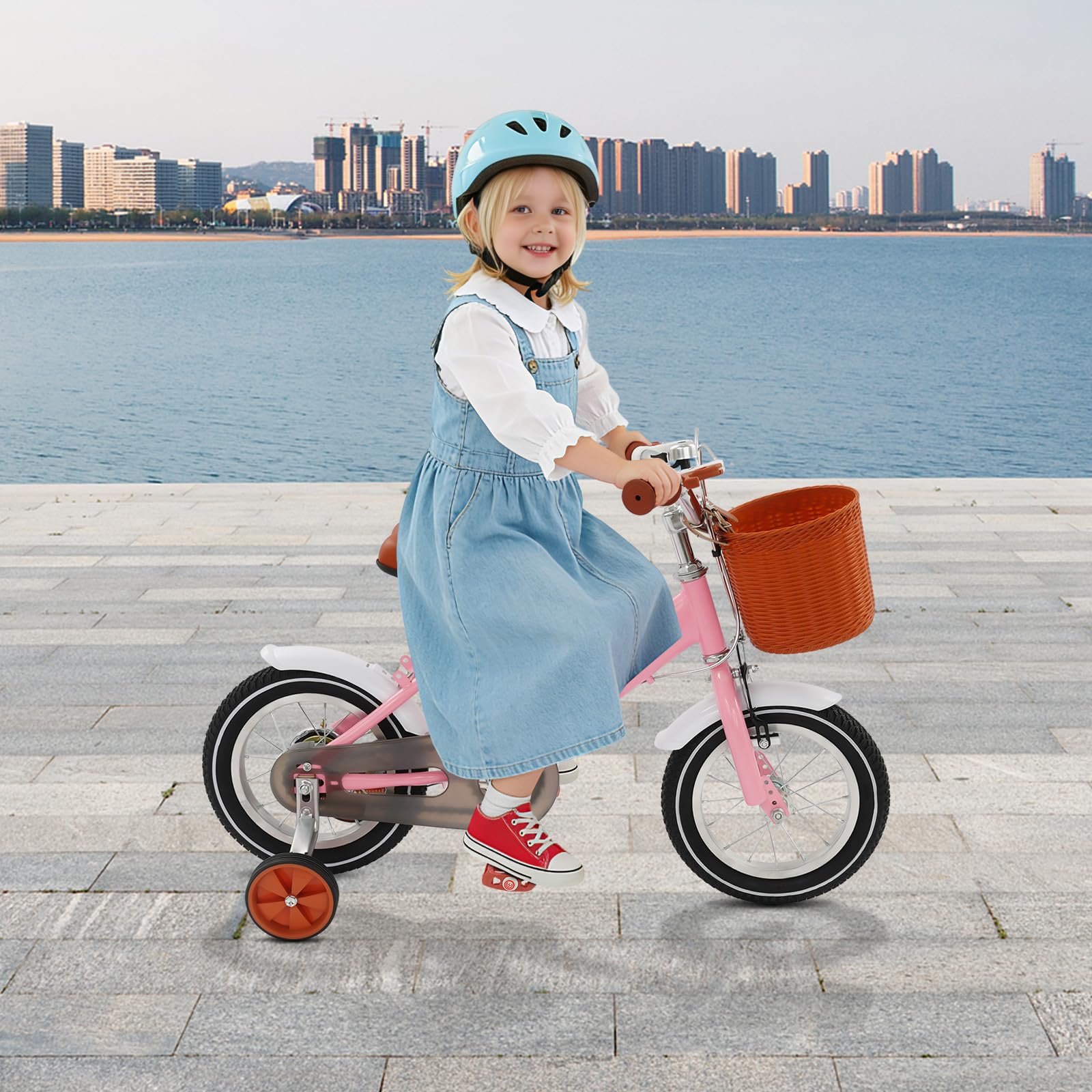 Suggerimento regalo per bambini: bicicletta per bambini da 12 pollici con ruote di supporto – Bicicletta educativa regolabile in altezza per bambini dai 2 anni in su con cestino e campanello (rosa)