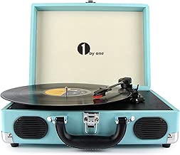 1byone Belt Driven 3 Speed Portable Stereo Turntable with Built in Speakers, Supports RCA Output, Headphone Jack, MP3, Mobile Phones Music Playback, Turquoise - coolthings.us