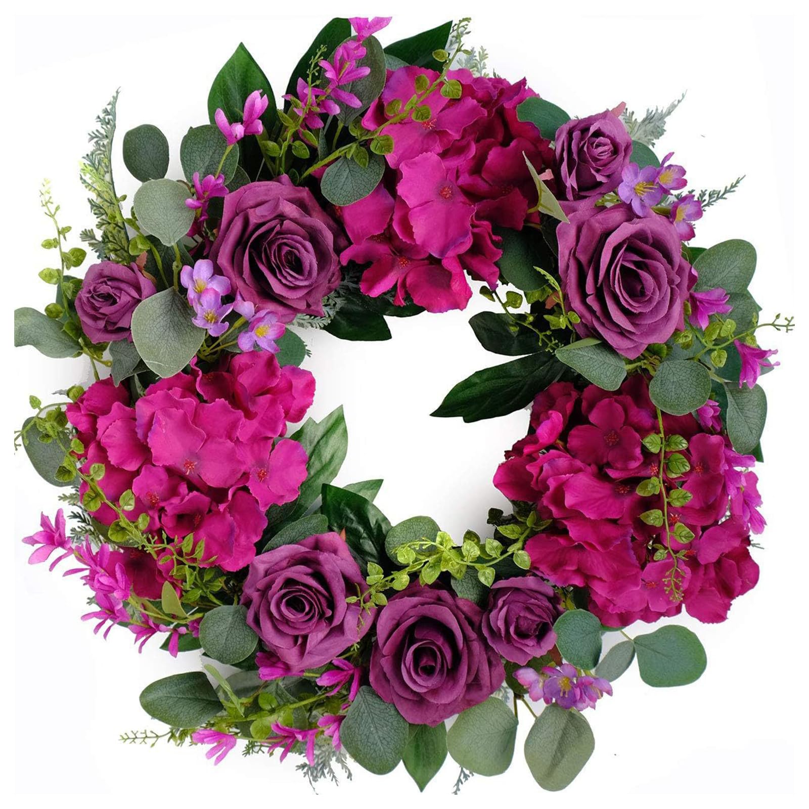 Decorative Floral Wreath with Silk Flower Hydrangea Rose Garlands for Home Entryway Party Wedding Backdrop Decoration Flower Wreath