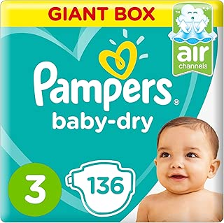 Pampers Baby-Dry Diapers, Size 3, Midi, 6-10kg, Giant Box, 136 Count