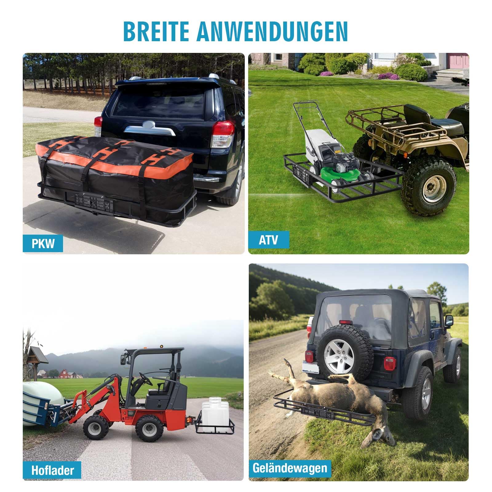 Heckträger für Anhängerkupplung 152x61x15cm,Wildträger Heckträger mit Montagekupplung,Suitable for Tow Hitch (Anhängerkupplung),Einsetzbar in ATV, PKW, SUV.Hoflader