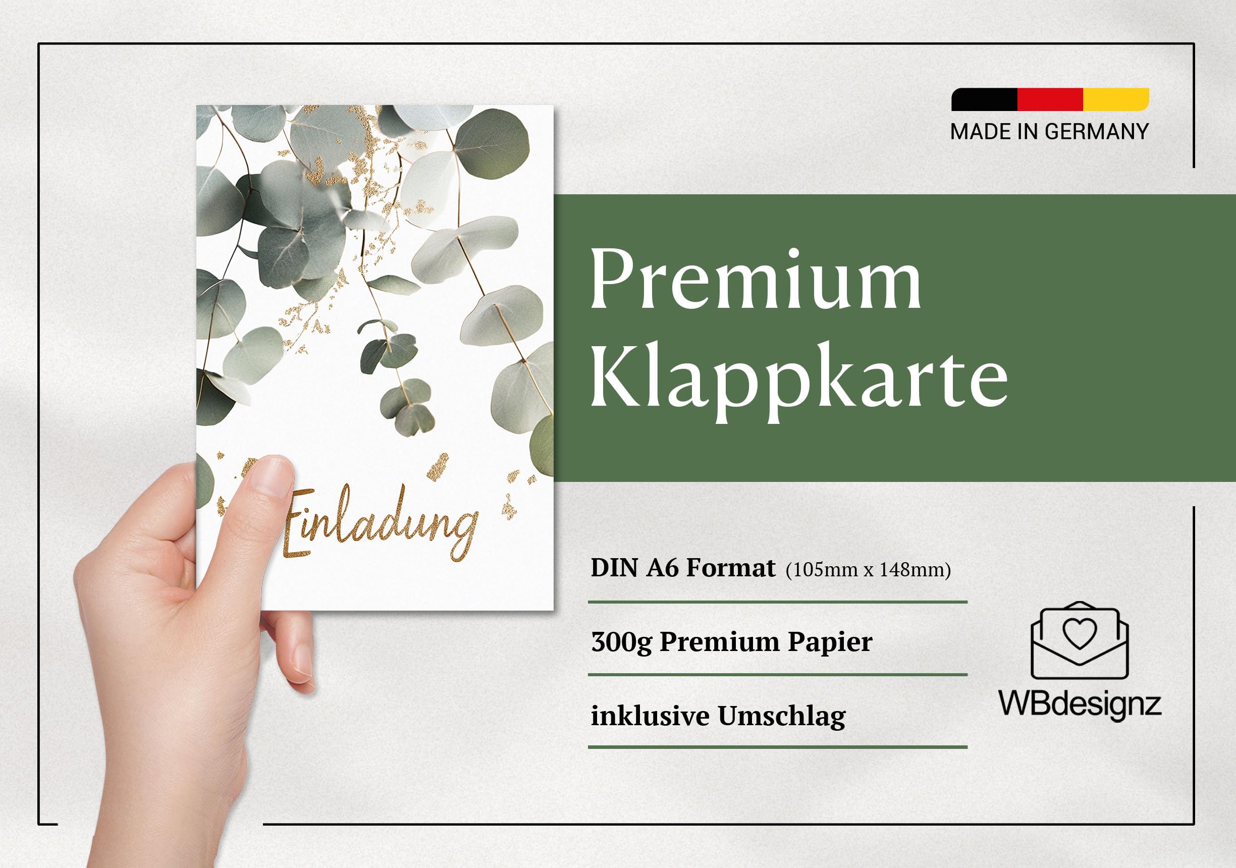 Younikat Einladungskarten Eukalyptus - 15 Karten DIN A6 Mit Umschlägen 350g/m²