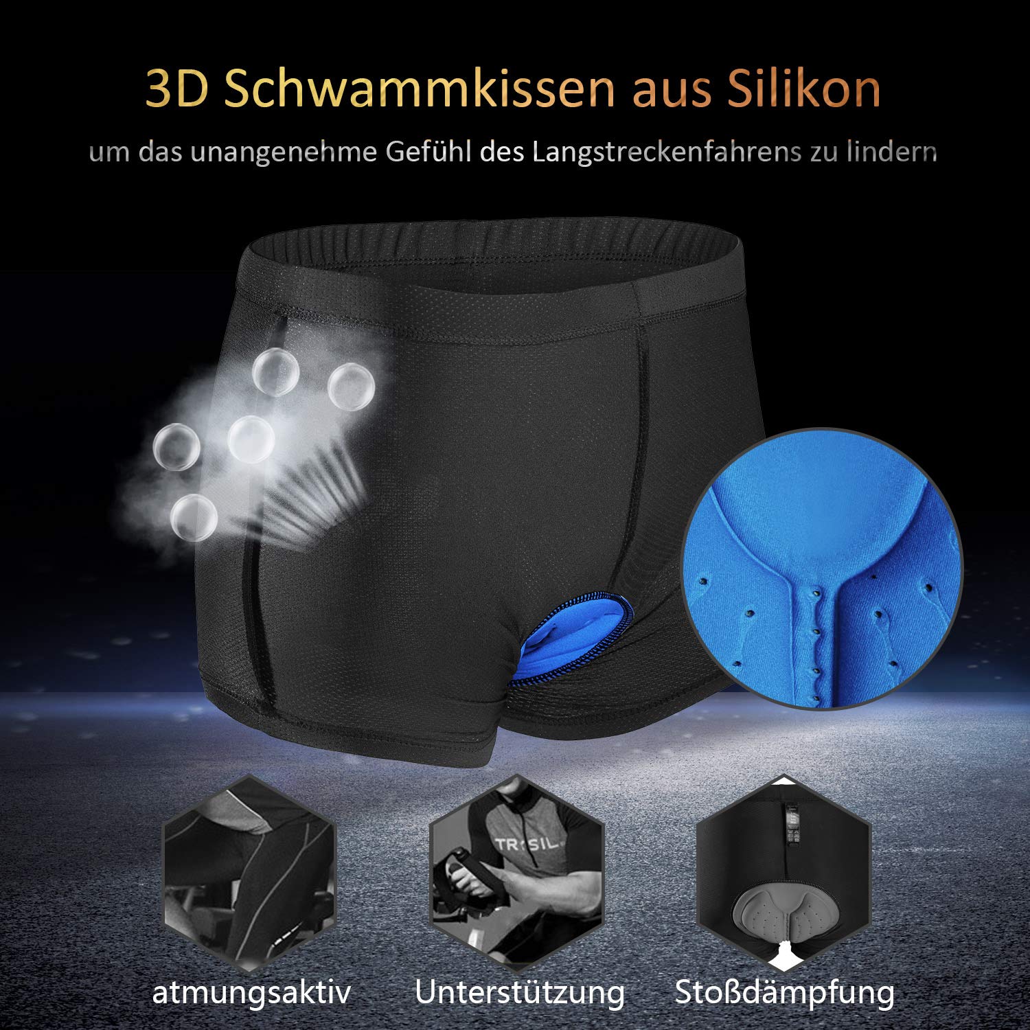 Radunterhose Herren -Fahrradhose Herren Gepolstert -Radfahrer Unterhose -Fahrradunterhose mit Sitzpolster -Radlerunterhose -Radfahren Unterwäsche mit 3D Gel