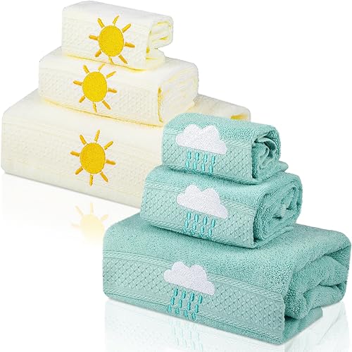 VitalCozy Juego de 6 toallas de baño para niños, juego de toallas decorativas de algodón suave y absorbente, incluye 2 toallas de baño, 2 toallas de