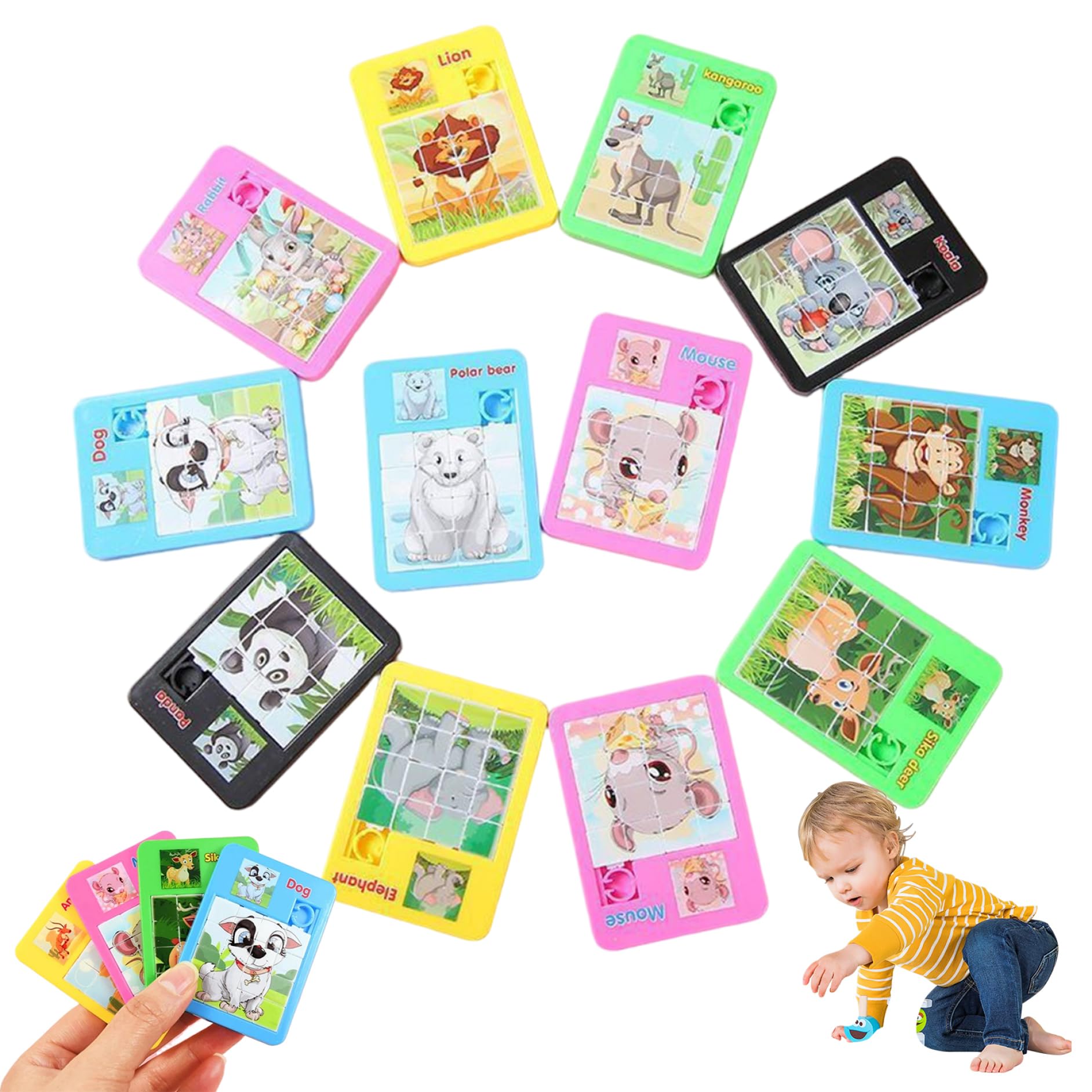 10Pcs Slide Puzzle, 16-Grid Cute Portable Mini Animal Puzzle, Safe Smooth Educational Toys for Girls, Boys