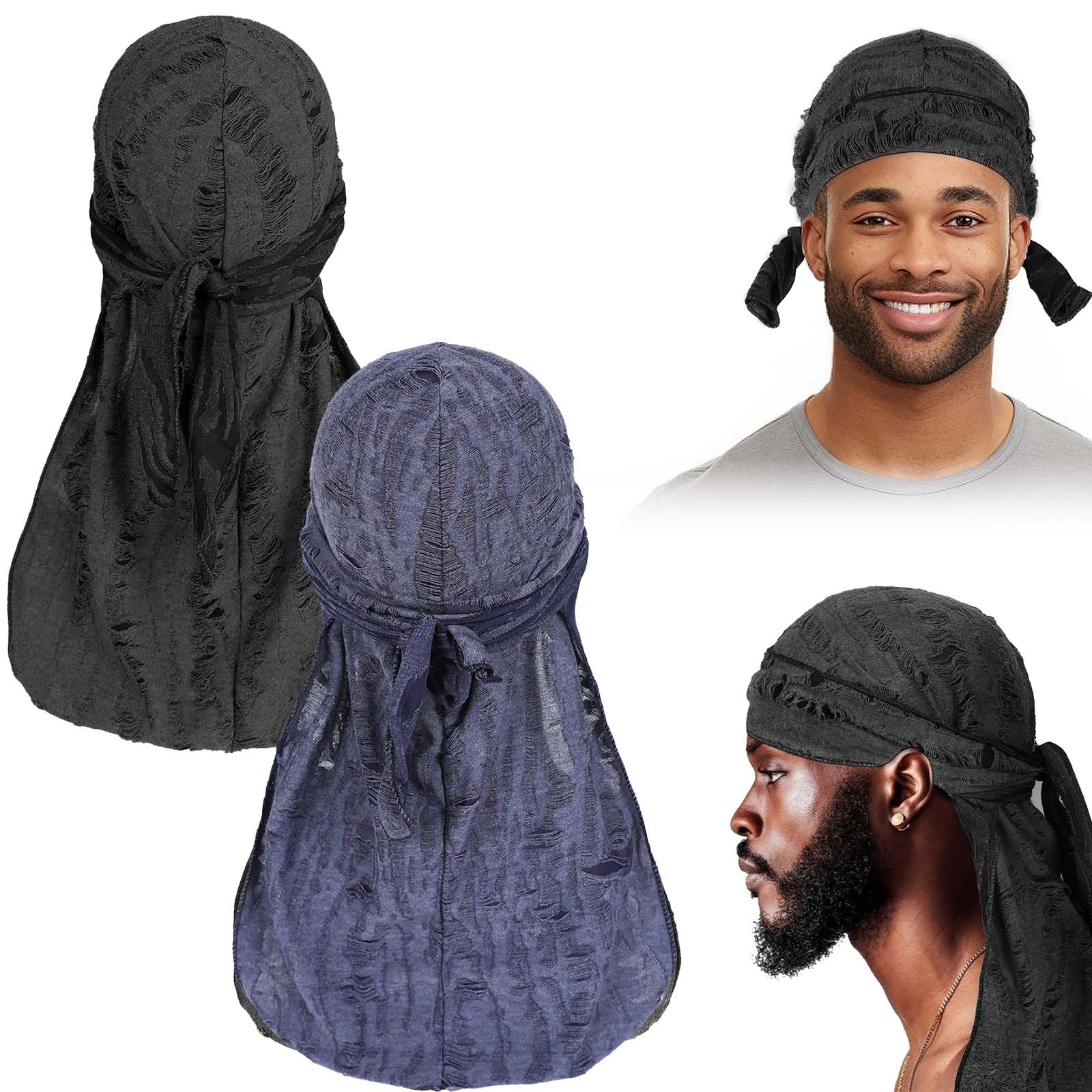 2 Piezas Bandana, Gorro Bandanas Piratas, Durag Sombreros, Elástica, Transpirable, Pañuelos Cabeza para Hombres y Mujeres Decoración Diaria de Hip-Hop