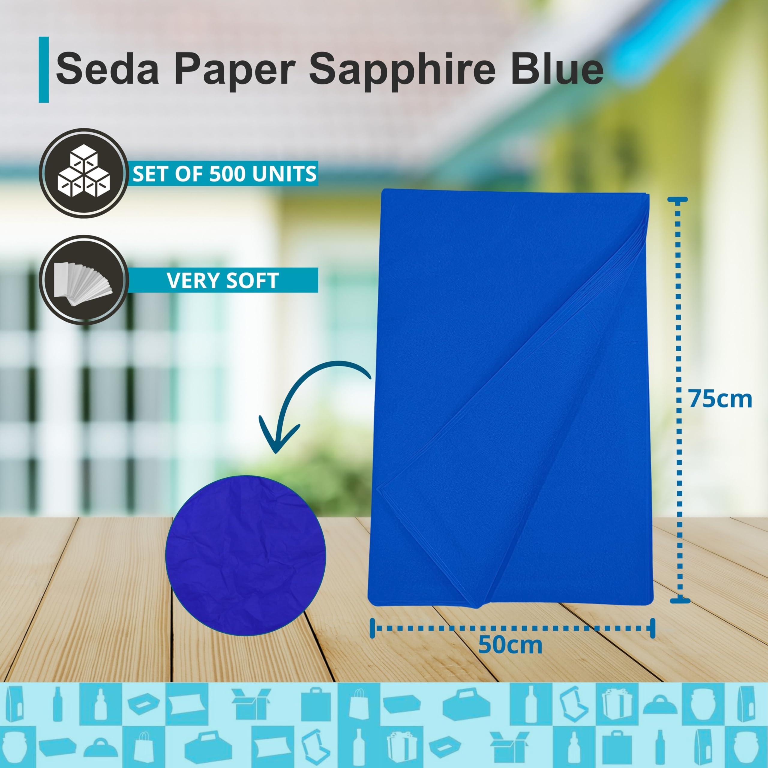 Papier de Soie Bleu Saphir (Pack 500) 50x75cm