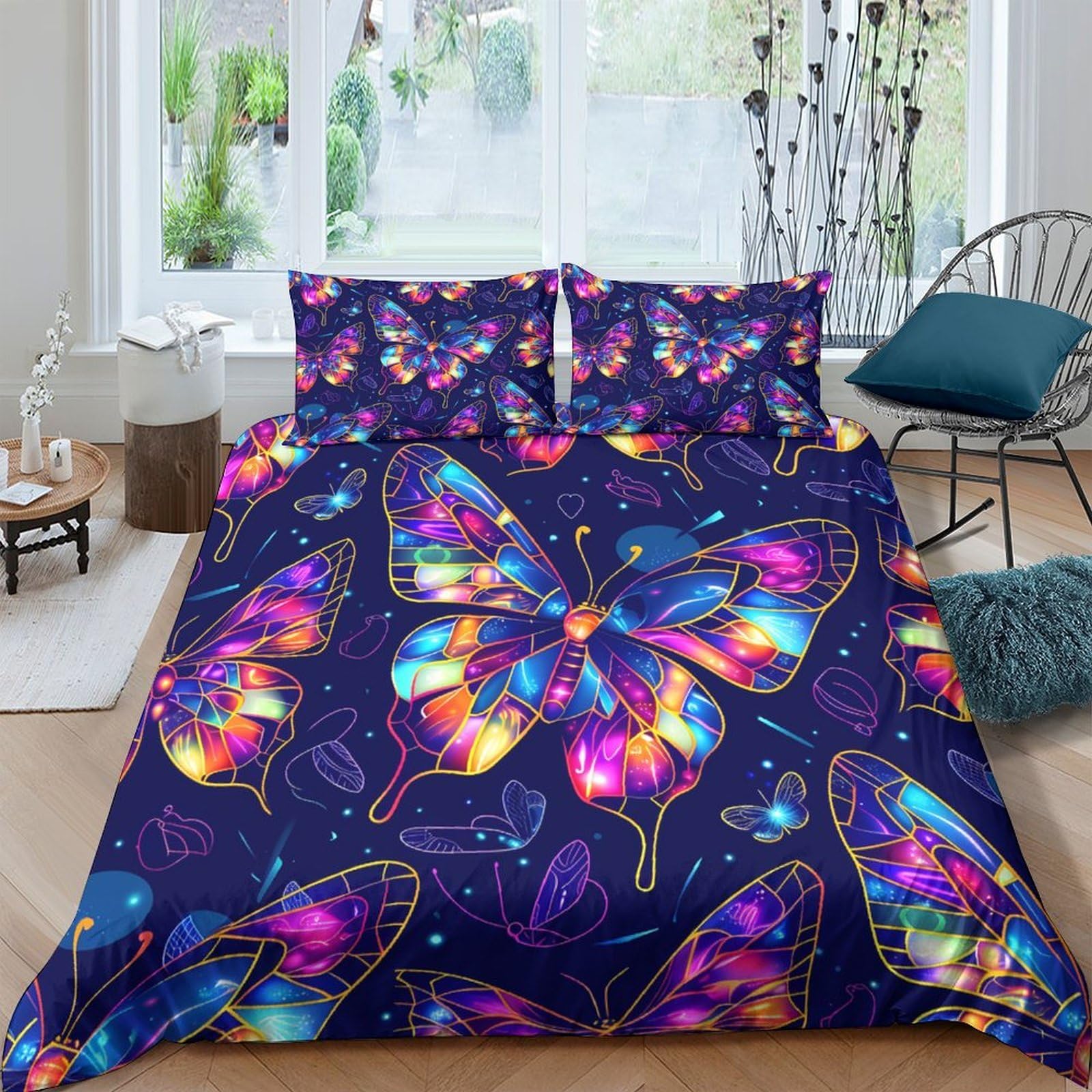Ctjqhvkz Style-8 3D Printed Colorful Butterfly Fitted Sheet Microfiber Soft Anti-Slip Galaxy Bed Sheet For Bedroom Dorm Décor Single（135X200cm）