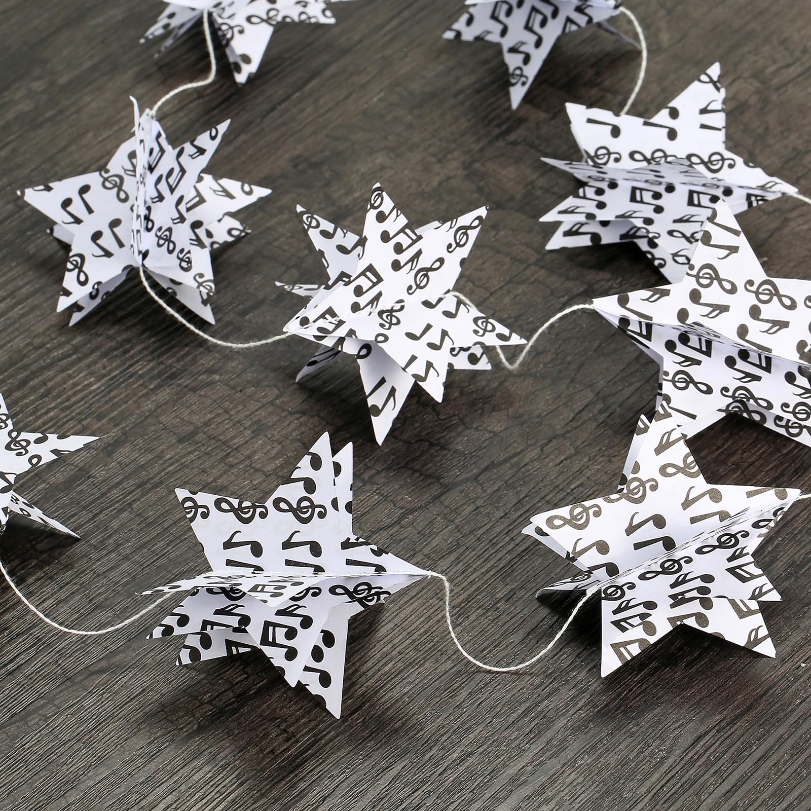 4 Pack 3D Music Notes Star Garland Recycled Books Vintage Pages Garland Newspaper Party Banner Music Party Decorations for Christmas Tree Decor Book