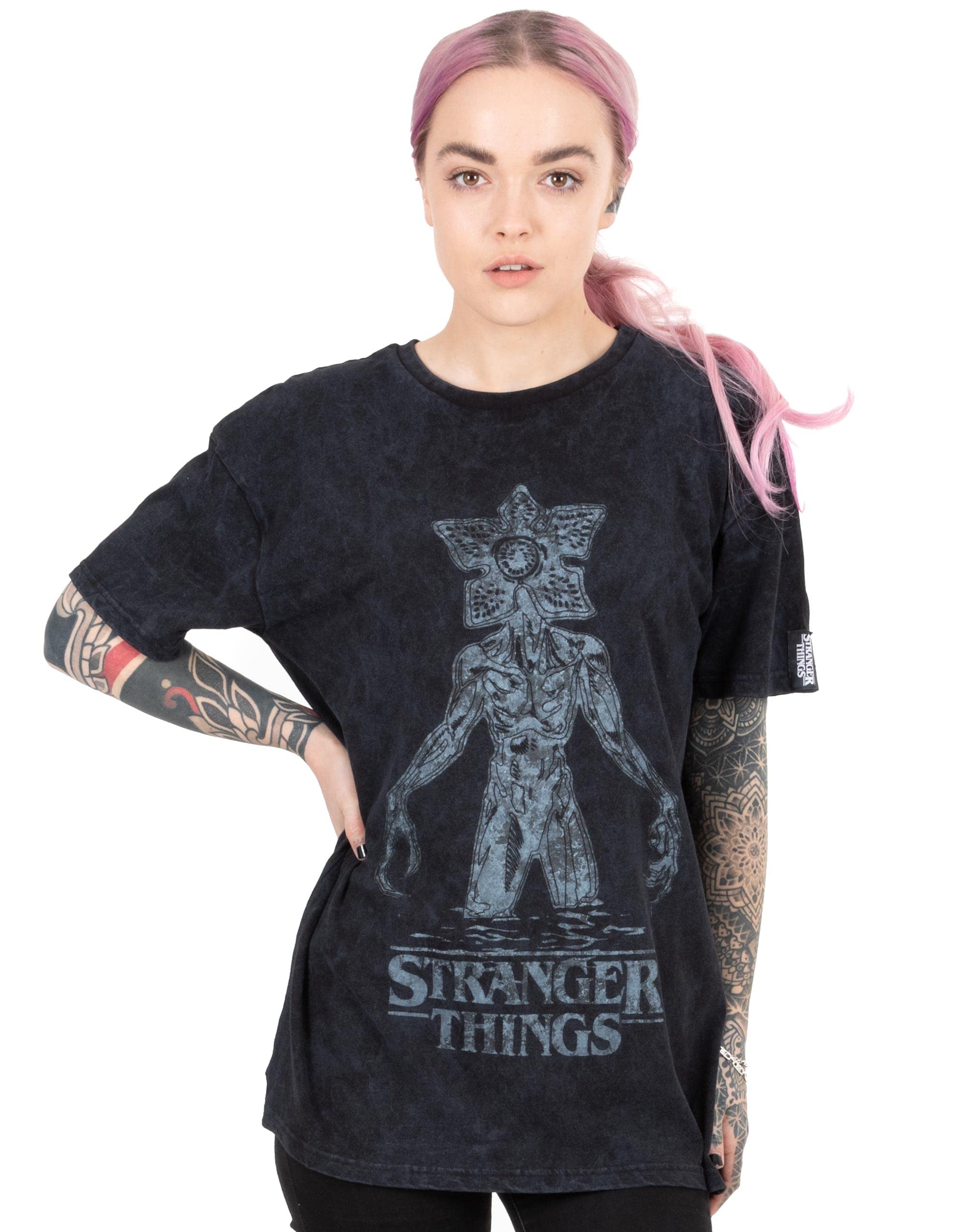 Stranger Things T Shirt for Women | Adults Charcoal Acid Wash Demogorgon Top | Netflix Original Gift Merchandise Large