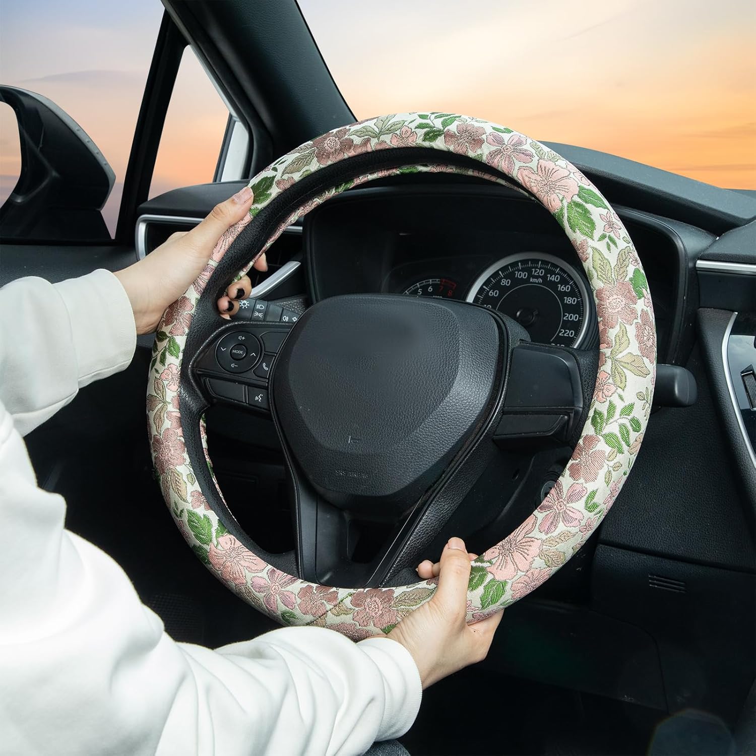 Retro Pink and Purple Flowers Steering Wheel Cover Auto Jacquard Steering Wheel Protector, Anti-Slip, Breathable, Absorbing Sweat, Universal Car Accessories 14.5–15 inch,Fit for Most Car, Trucks, SUV - Image 3