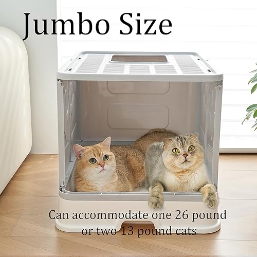 Miniatura 3 de Caja de arena extragrande para gatos plegable con tapa cubierta, entrada superior cerrada, inodoro grande para gatos grandes con cuchara, bandeja de