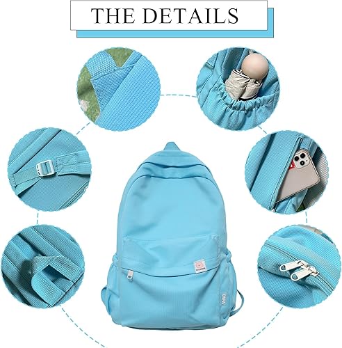 Miniatura 4 de Linda mochila estética, mochilas simples de color sólido Y2K mochila kawaii mochila de viaje para portátil, Verde, Moderno