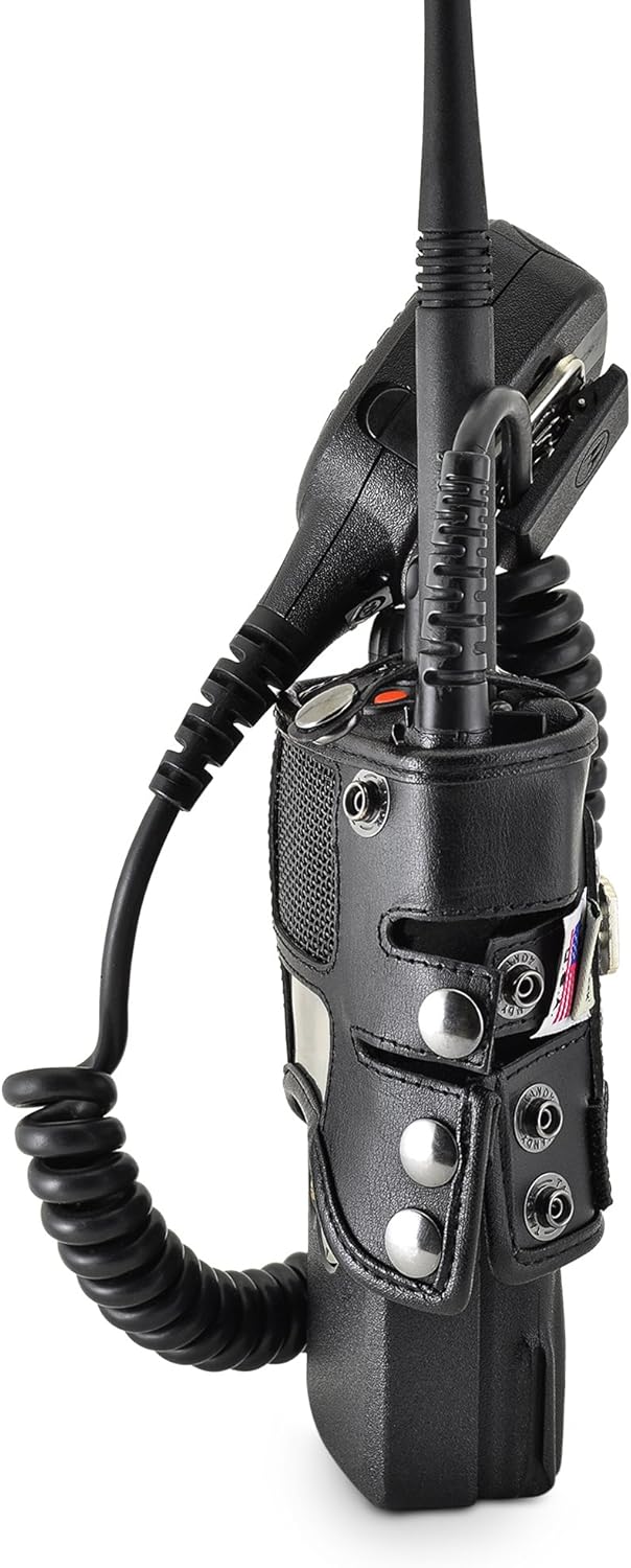 Turtleback Carry Holder for Motorola XTS2500 Models 1 2 3 Fire and Police Two Way Radio Belt Clip Holster Case, Black Leather Pouch with Heavy Duty Rotating Ratcheting 2.25" Belt Loop