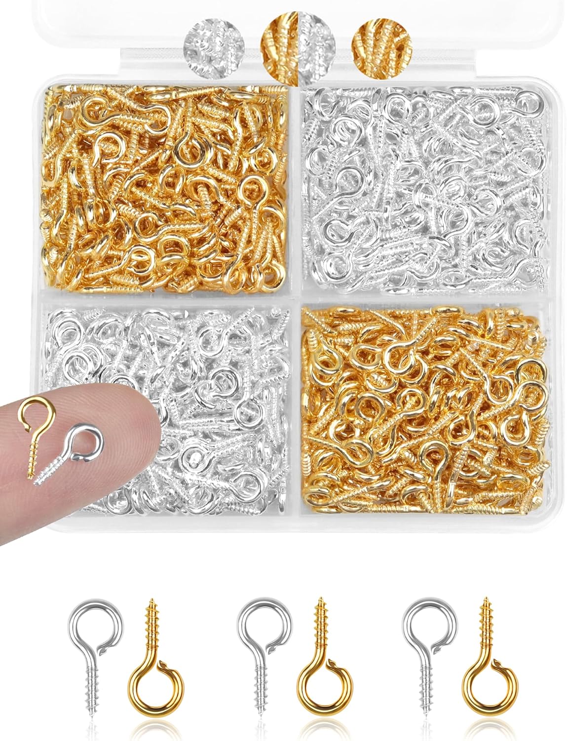 600pcs Silver & Gold Small Screw Eye Pins for Jewelry Making & DIY Crafts, Mini Eyelet Screws for Art Projects & Bead Charms, Tiny Eye Hooks, Mini Eyelet Hooks for Cork Top Bottles (5mm)