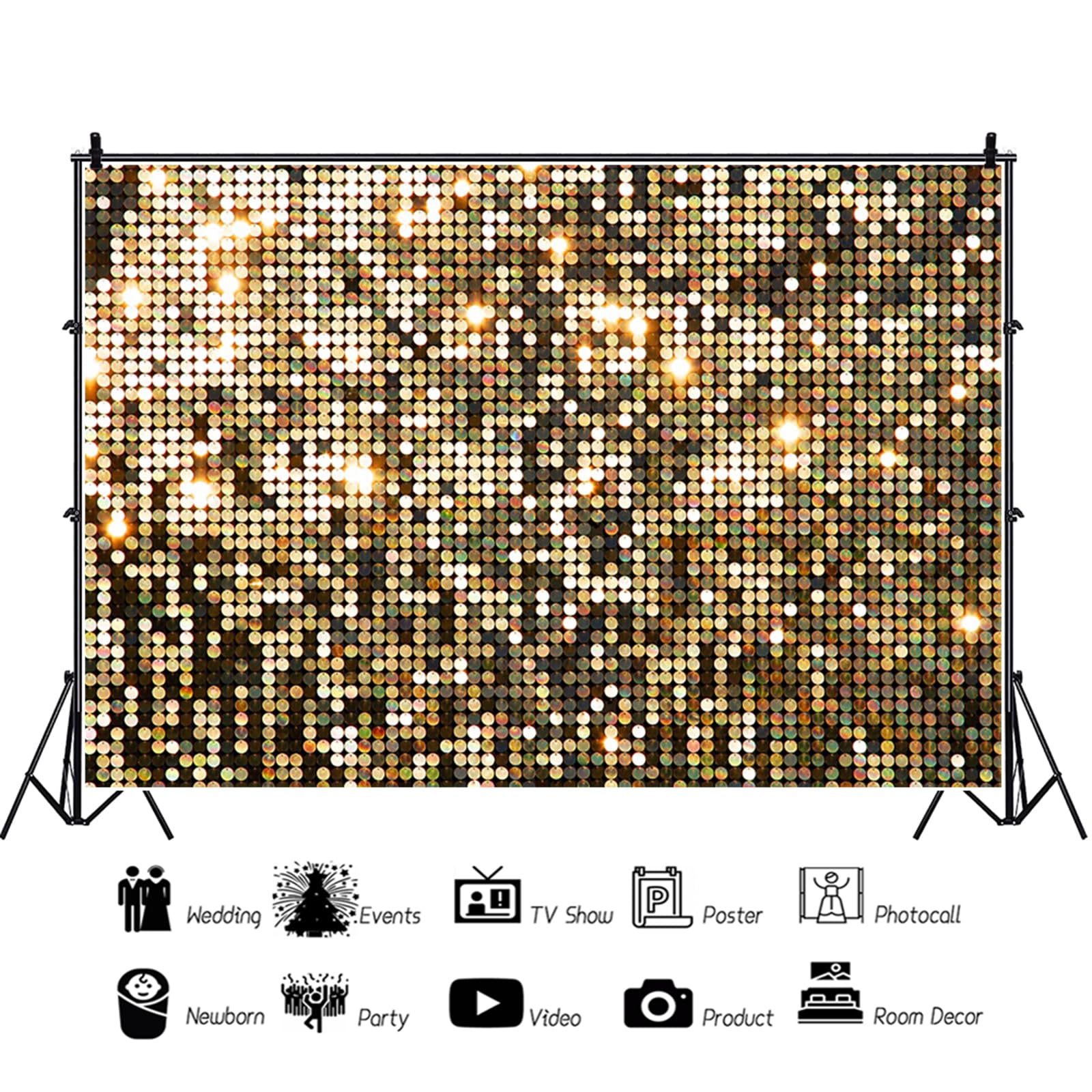 Sfondo Fotografico Oro 3.6x3 m, Golden Glitter Paillettes Fotografia Sfondo Vinile Scatola Fotografica per Compleanno Matrimonio Palla di Laurea Baby Shower Festa Ritratto Studio Accessori