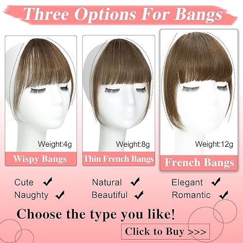 Miniatura 3 de Flequillo con clip, extensiones de cabello humano 100 % real, flequillo francés falso, fleco francés con sienes, cortina plana frontal ordenada,