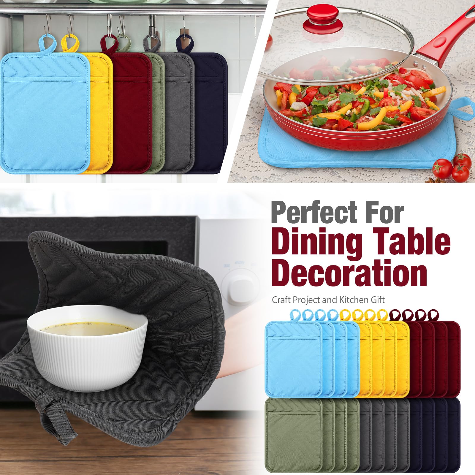 Zubebe Ofen-Topflappen mit Taschen, Großpackung für Küche, Polyester, hitzebeständige Topflappen, Ofenhandschuhe, heiße Pads, Frottee-Untersetzer für Sublimation, Bastelprojekte, Küchengeschenk