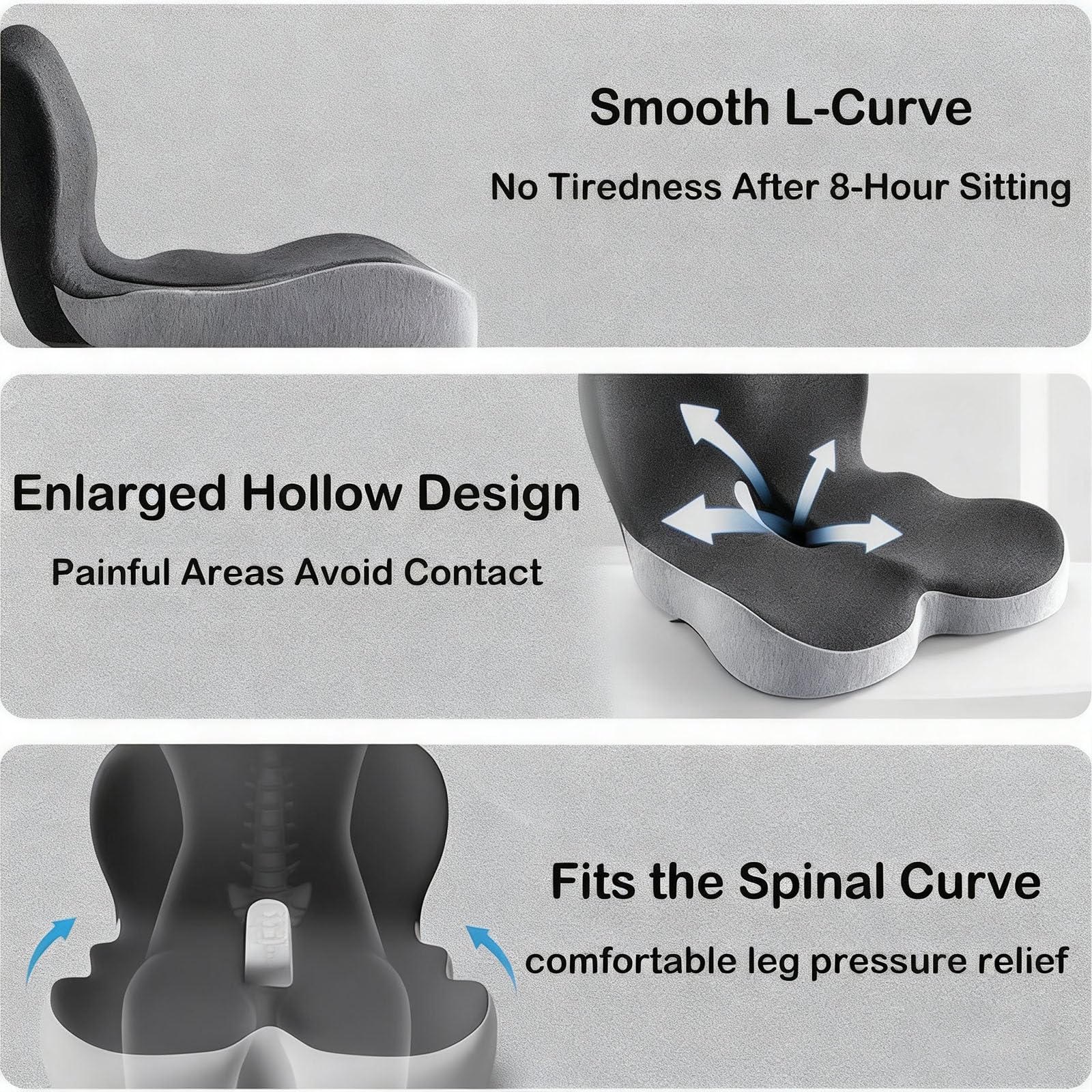 Cuscino Per Sciatica Cuscino,Cuscino Per Schienale E Seduta,Cuscini Integrati A Forma L In Memory Foam,Protezione Lombare E Delle Natiche Sollievo Da Pressione Ufficio Auto Studio Viaggio(Gray)