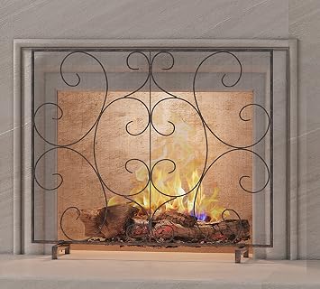 Kingson Single Panel Decorative Flat Fireplace Screen Cover Handcrafted Durable Metal Mesh, Heat-Resistant Free Standing Fireplace Spark Guard Mesh 37.8" L x 8.8" W x 30.7" H Brushed Copper
