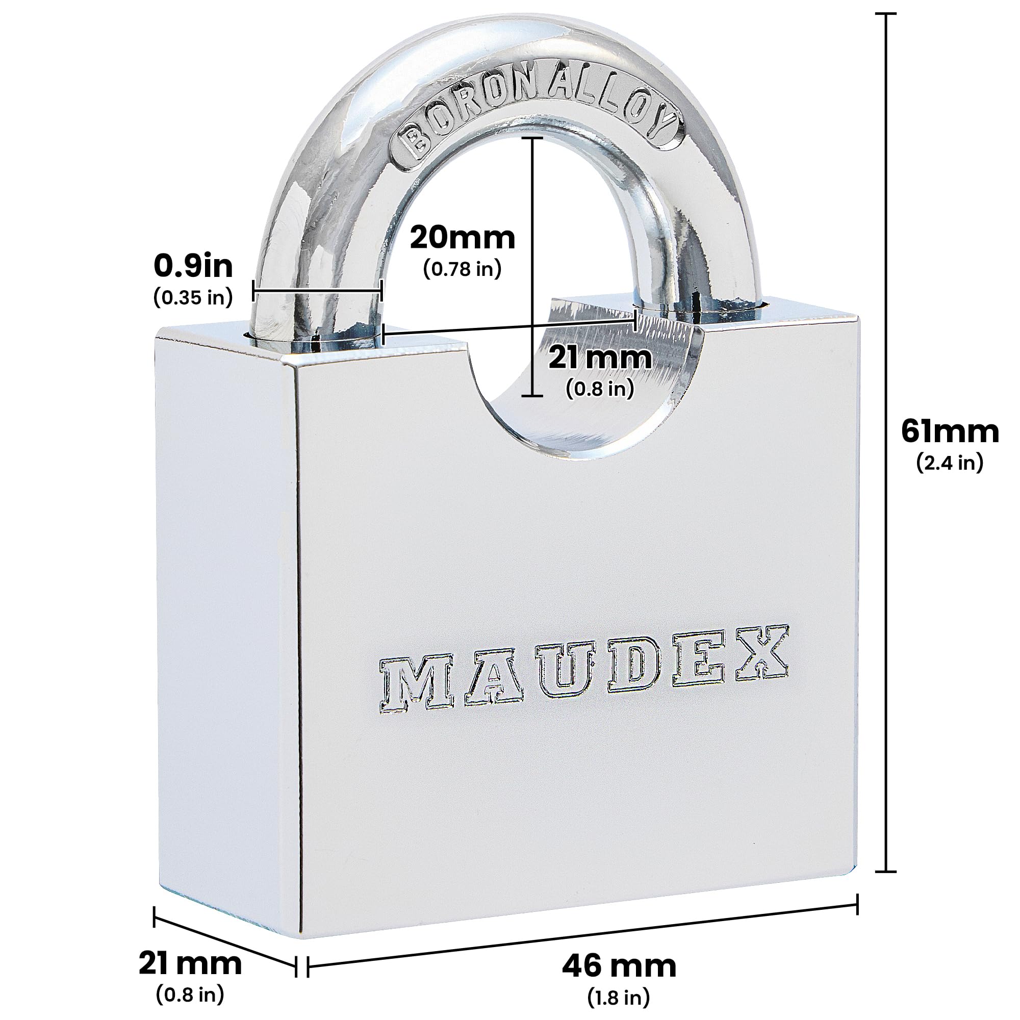 Maudex® RPB45 Heavy Duty Padlock with 5 Keys - 9mm Cut Resistant Hardened Shackle - Weatherproof Chrome Body - Image 2