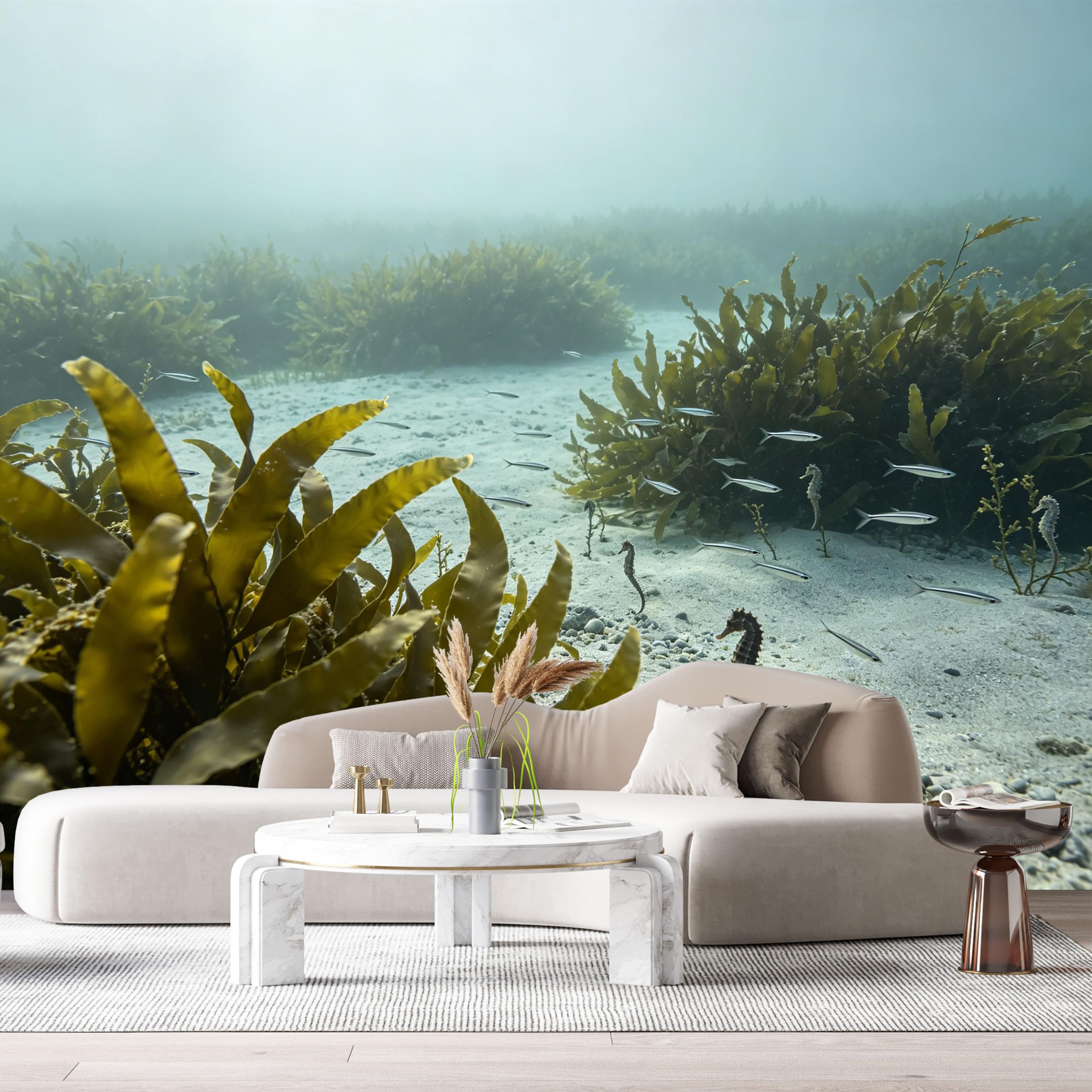 Custom Size Wall Murals Marine Ocean Underwater Seahorse School of Fish SelfAdhesiveWall Fabric Removable Wallpaper Wall Decor for Living Room Bedroom Bathroom