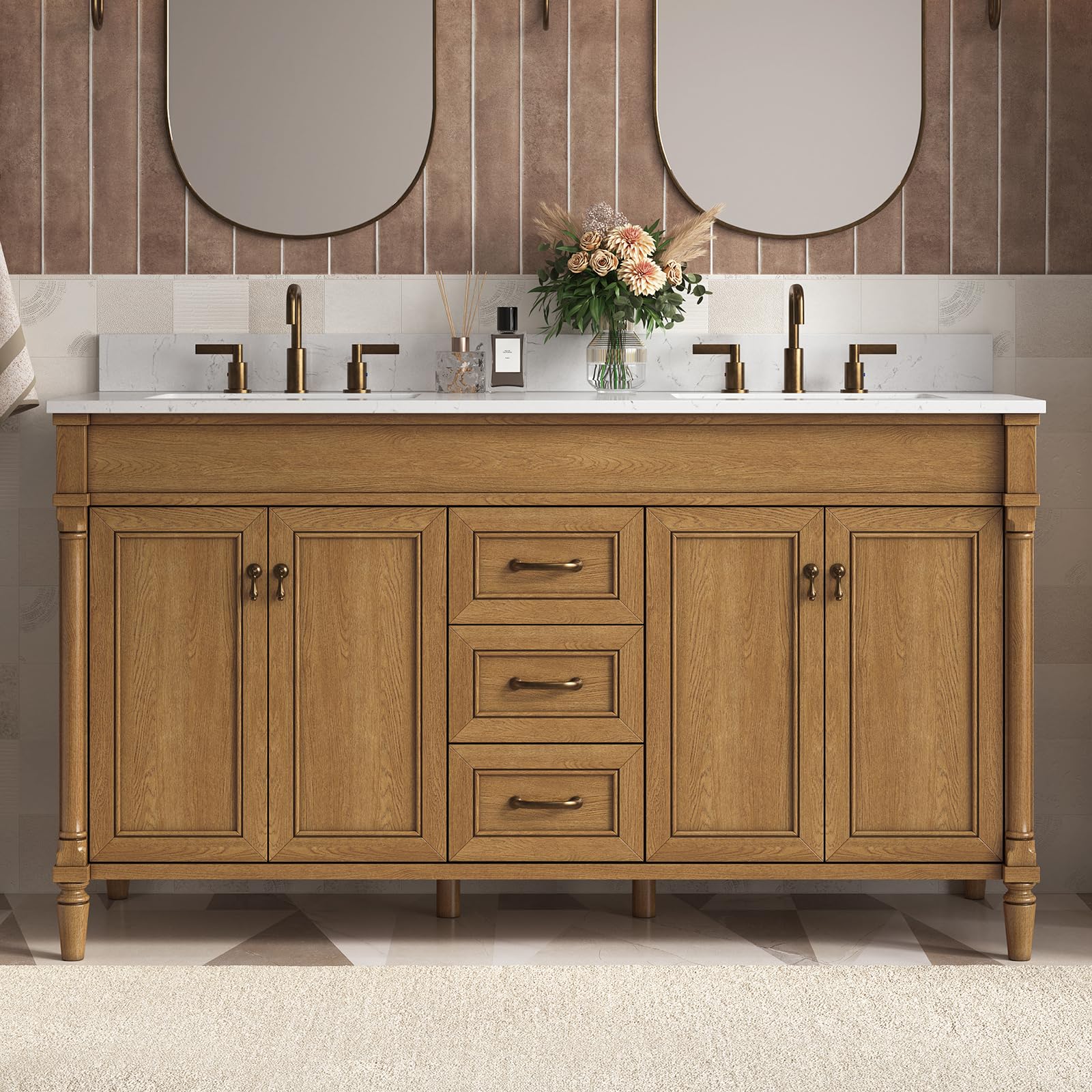 DELUXE LIVING 60 Inch Bathroom Vanity with Double Sink