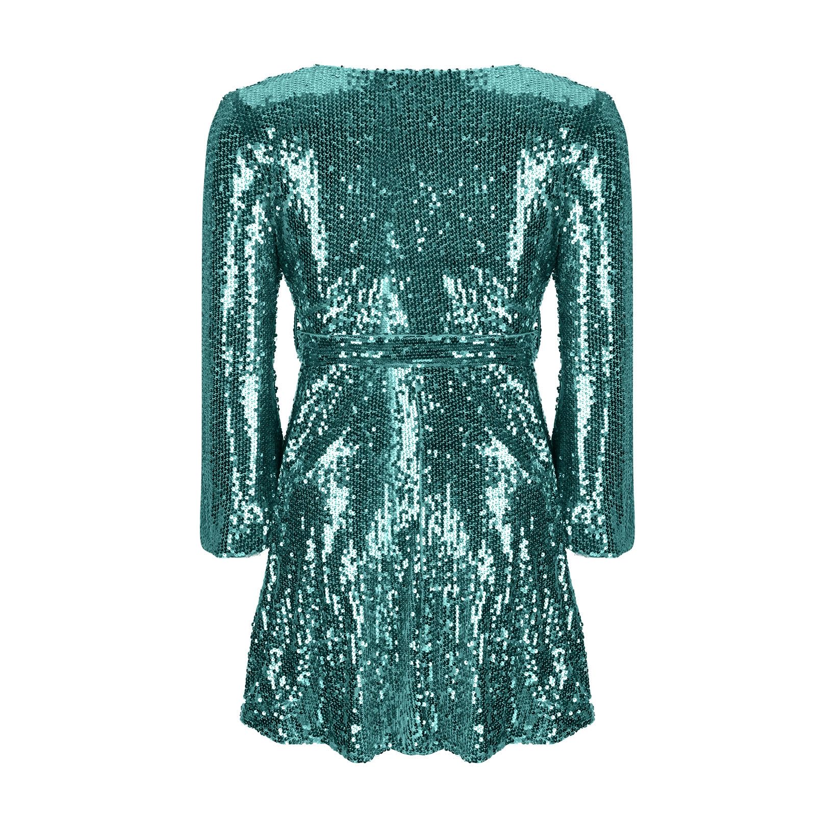 HAOLEI Abito Aderente Donna Paillettes Maniche Lunghe Vestiti da Cerimonia Mini Abito da Sera Elegante Collo Rotondo Corto Vestito Nero Casual Dress Bodycon Vestito per Feste Club Ccocktail Formale
