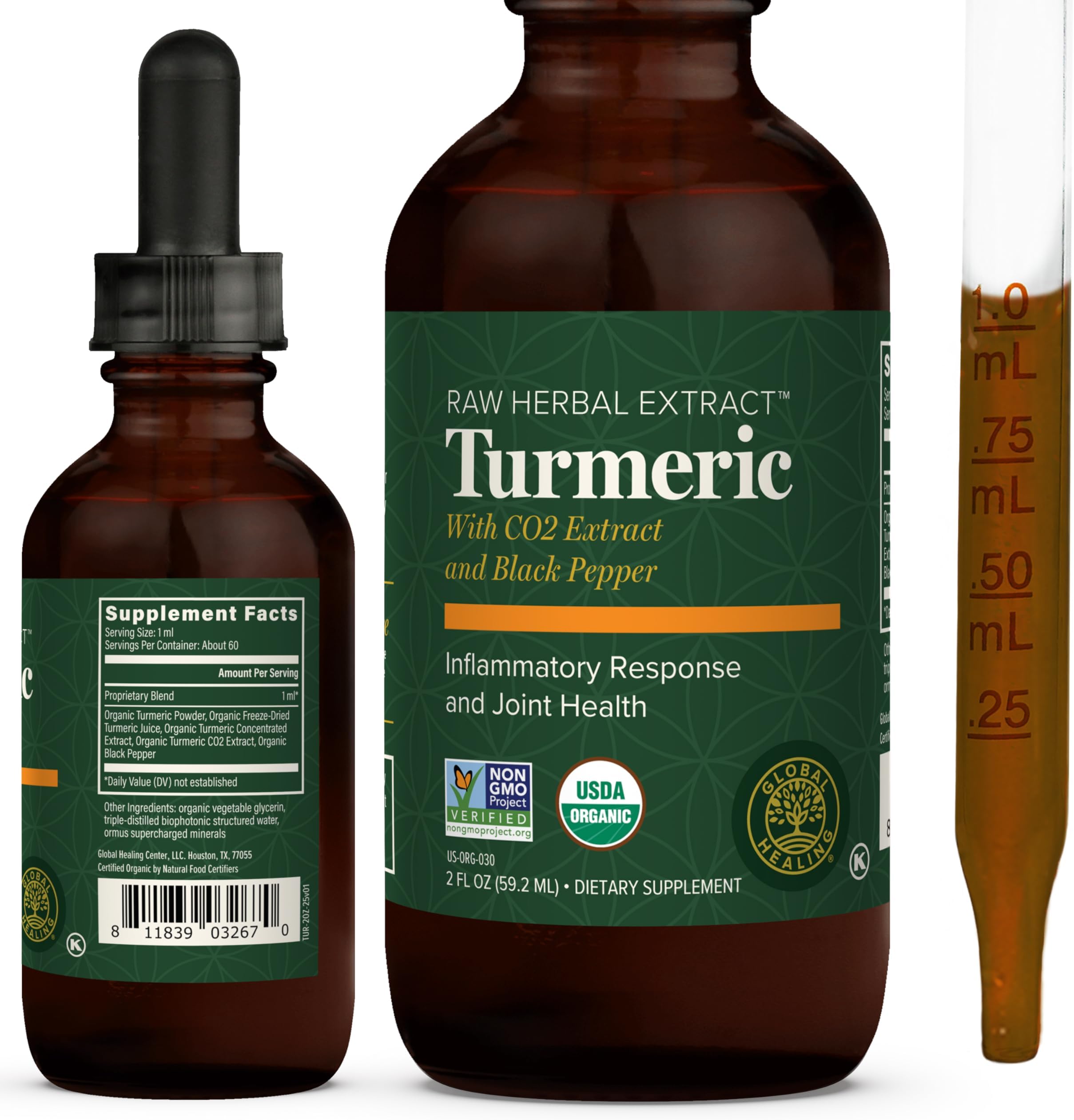 - Global Healing Organic Turmeric Curcumin Supplement with Black Pepper Extract Liquid Drops to Support Joint Mobility Relief and Digestive Health Multi Turmeric Supplement- 2 Fl Oz