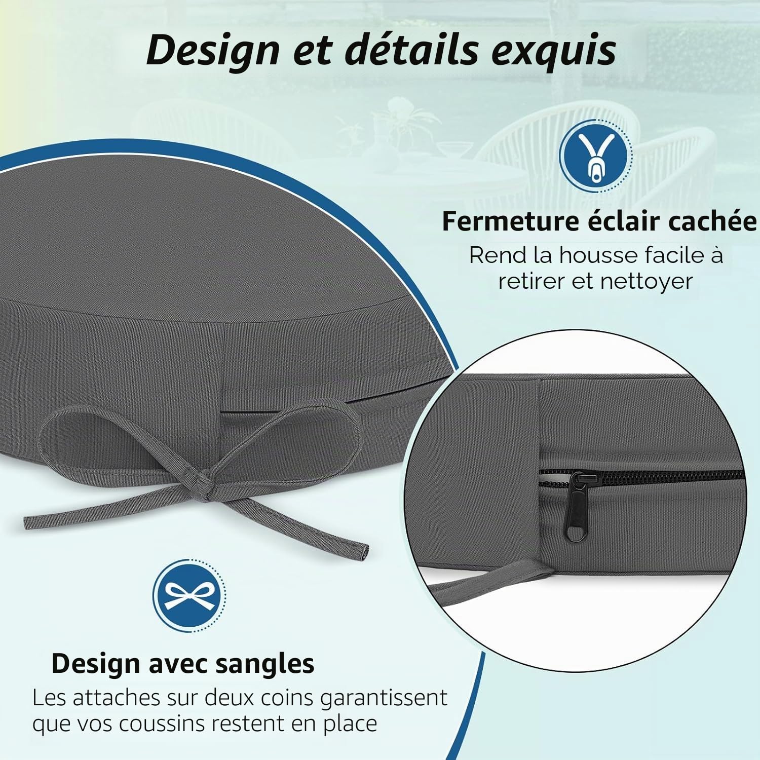 Lot de 2/4 Galette de Chaise Ronds d'extérieur de Jardin Imperméables avec Attaches - 40/45/35cm Carrés Coussins de Siège épaisseur 5cm for Patio, Cuisines, Salle à Manger(Red,45x5cm(2pcs))