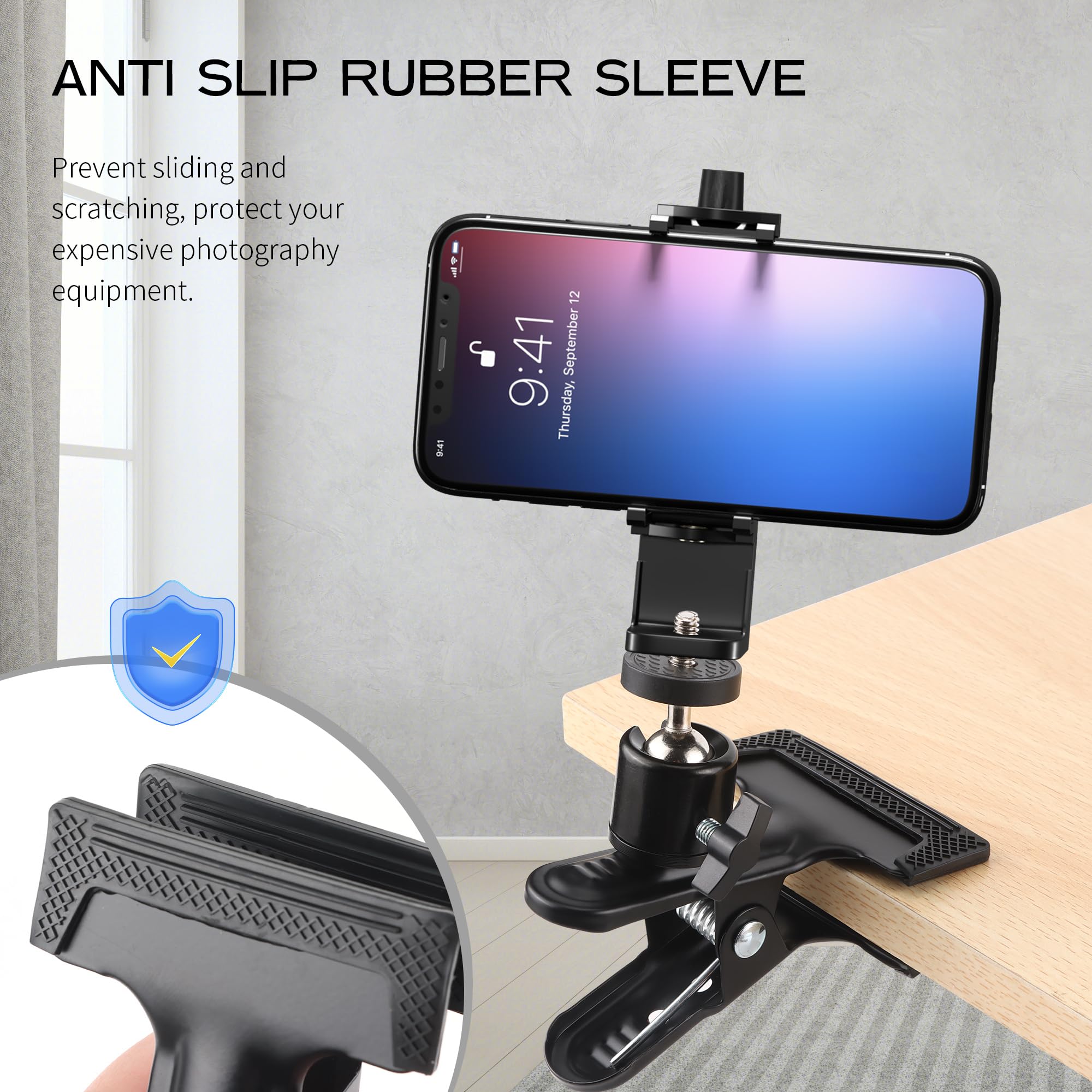 3 Pièces Support Pince avec Rotule Rotative,Pince Porte Réflecteur en Métal avec Support à Vis 1/4 Supports d'Appareils Photo pour Flash Noir