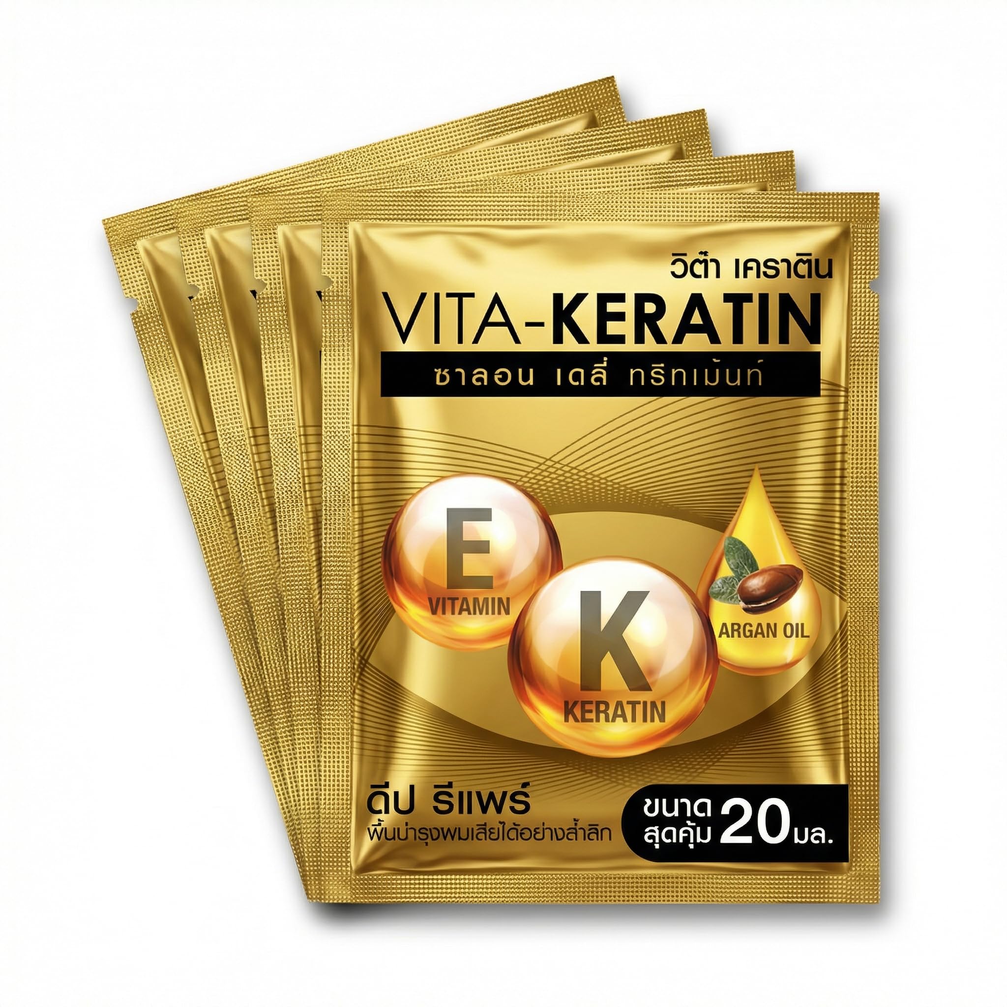 Vita Keratin Treatment Deep Repair 20ml - Soin Cheveux Réparateur & Nourrissant - Keratin + Huile d’Argan + Vitamine E - Sachets Unidose - Pack de 5 (100 ml)