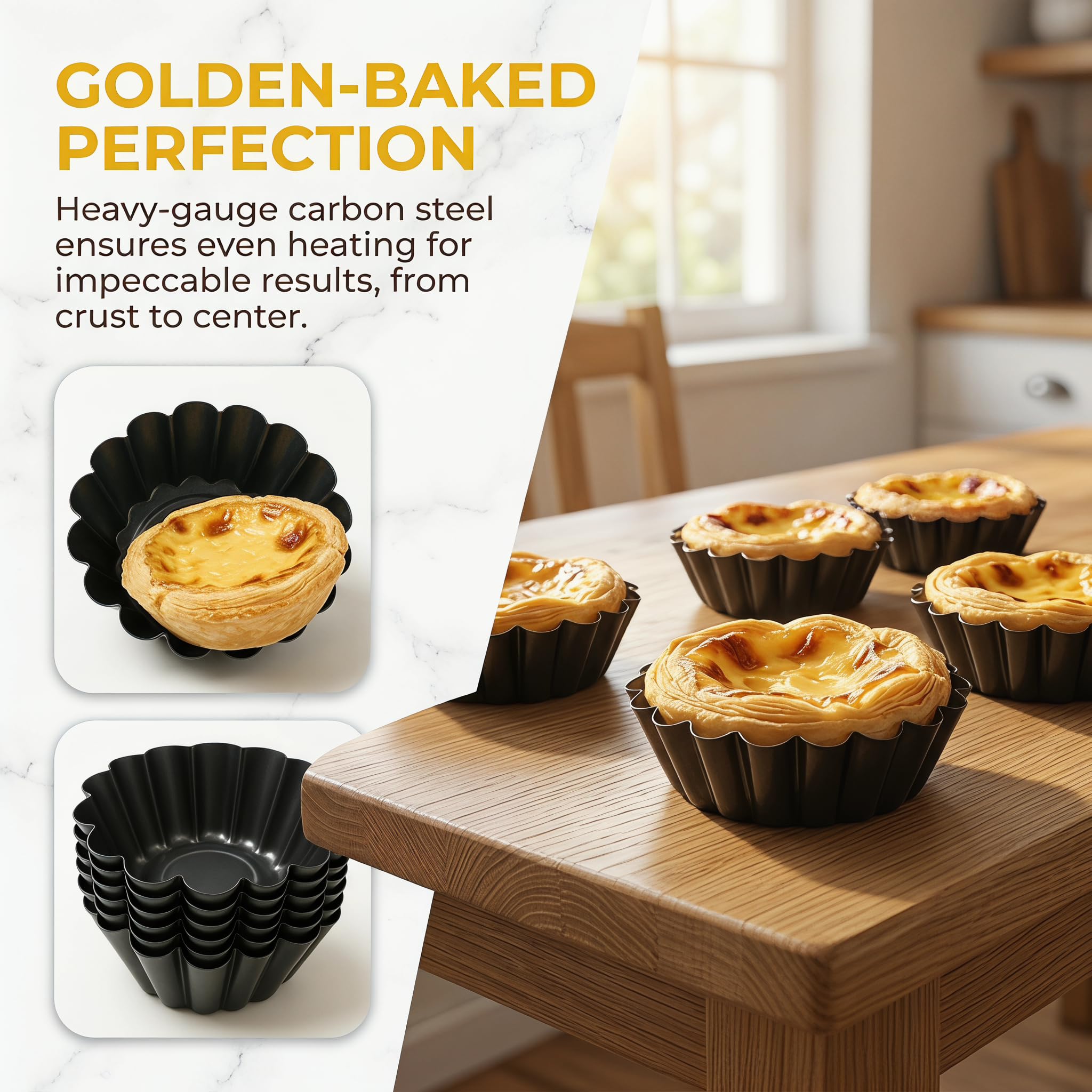 Set 24 Moldes Tartaletas Individuales Antigoteo Acero al Carbono Negro 6,5cm Moldes Mini Quiche Redondos para Horno Freidora Aire Flaneras Pequeñas Repostería Fiestas Canapés Pasteis Nata Sin Fugas | Molde para tartas antiadherente, pudín redondo, forma d