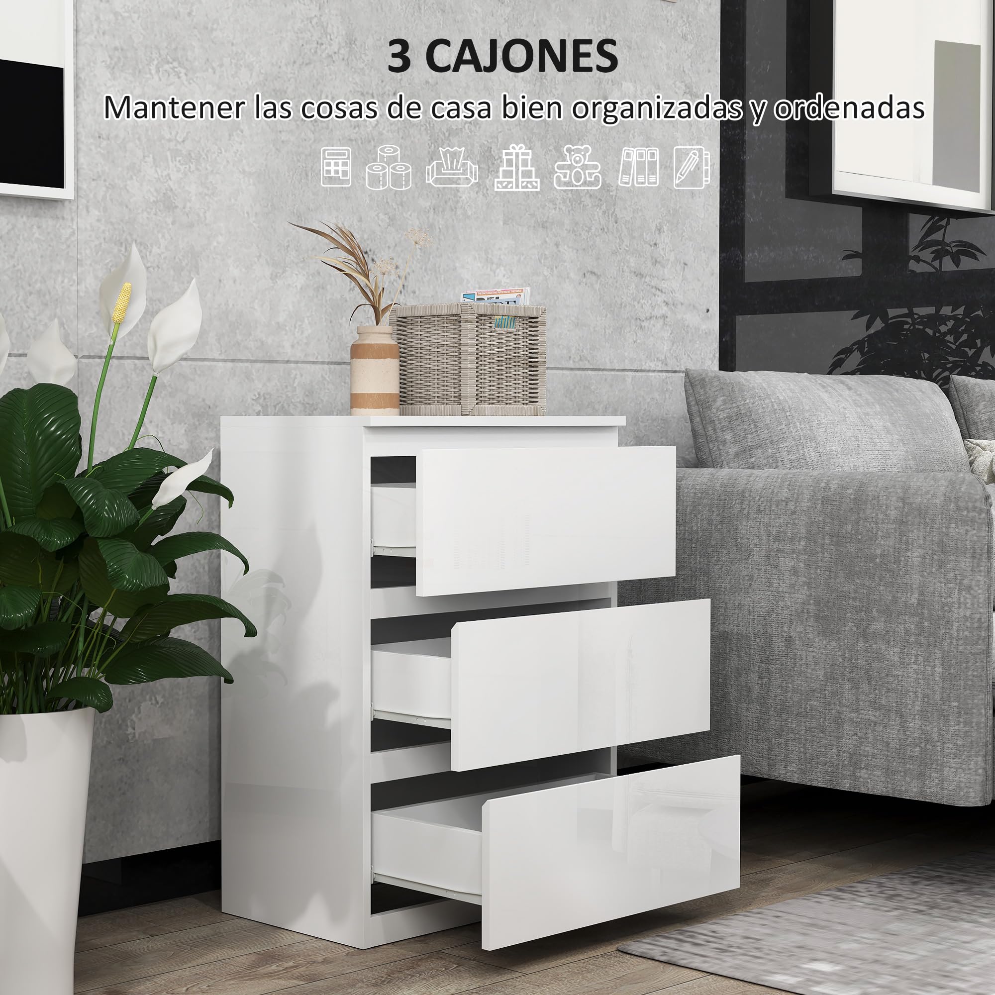 HOMCOM Commode 4 tiroirs 55x34x75cm Blanc Brillant