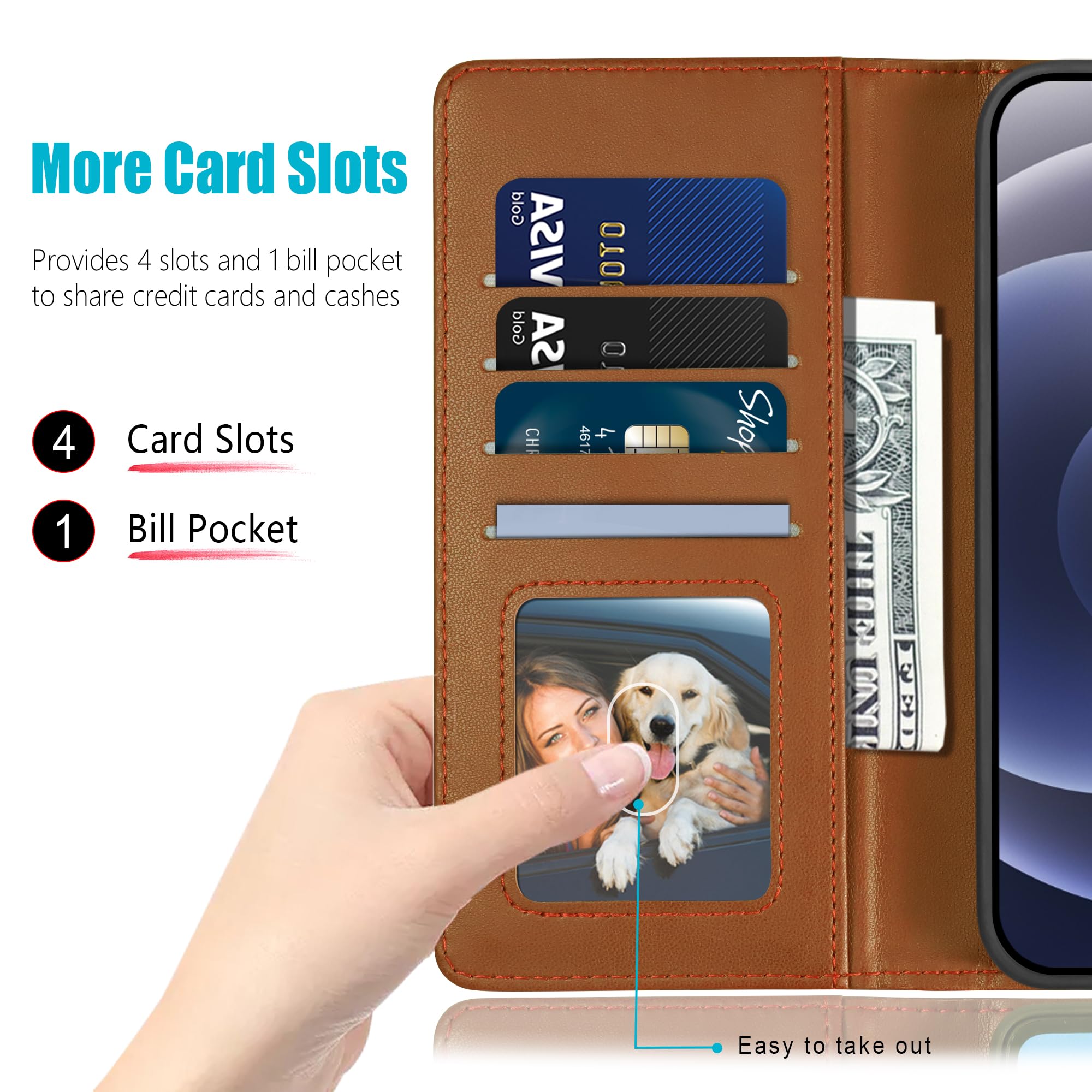 Kuafcase Compatible for iPhone 12/12 Pro Case with 4 Card Slots Magnetic Closure Kickstand Shockproof Protective Phone Case Compatible for iPhone 12/12 Pro - Image 2
