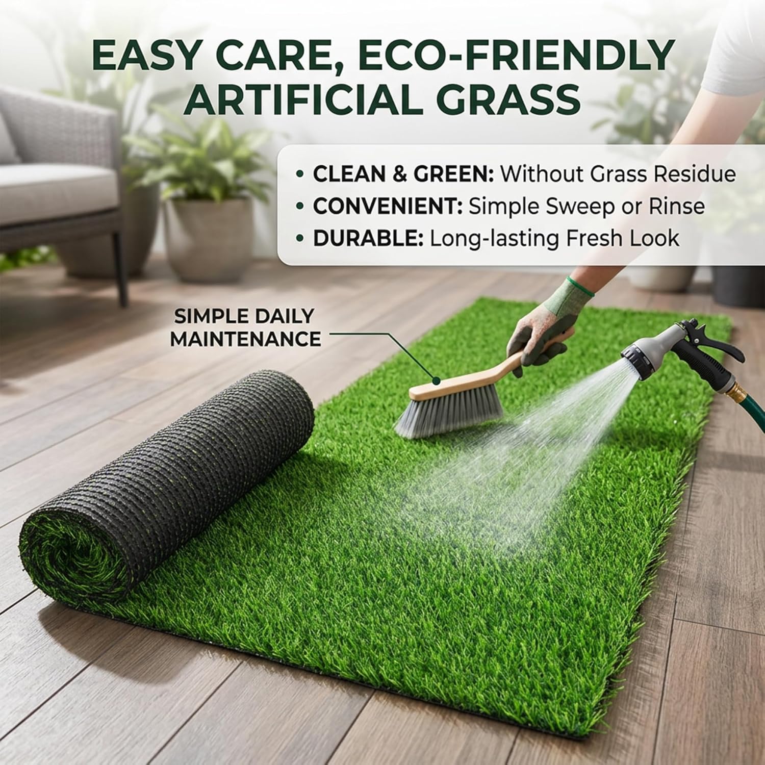 Artificial Grass Rug, 3x0.5m Realistic Look & Feel Indoor Outdoor Turf Mat, Easy to Clean Artificial Turf Rug for Patio, Balcony, Camping ;1