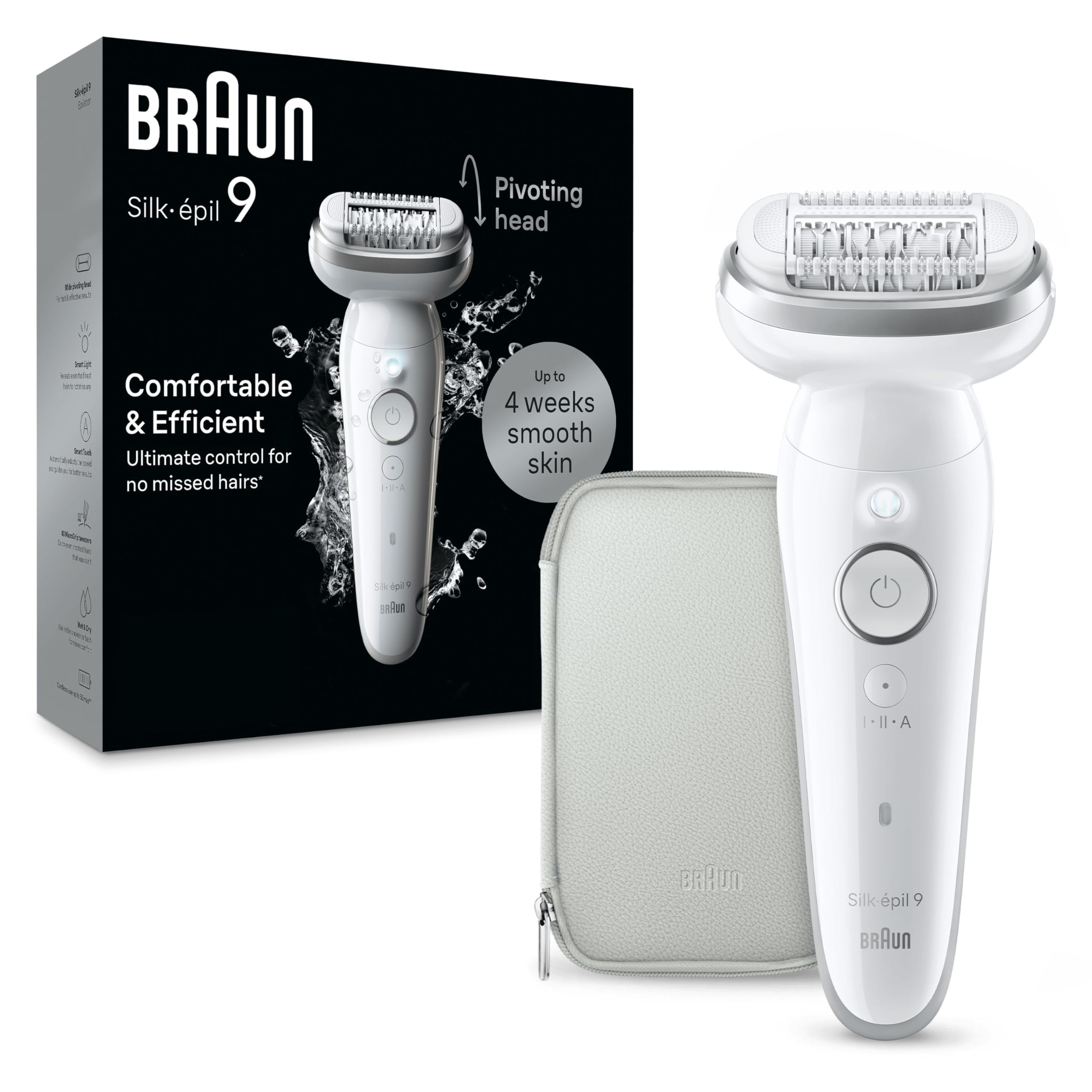 Braun Silk-épil 9, Depiladora Eléctrica Para Una Eliminación Del Vello Fácil, Piel Suave Duradera, 9-011, Blanca/Plateada