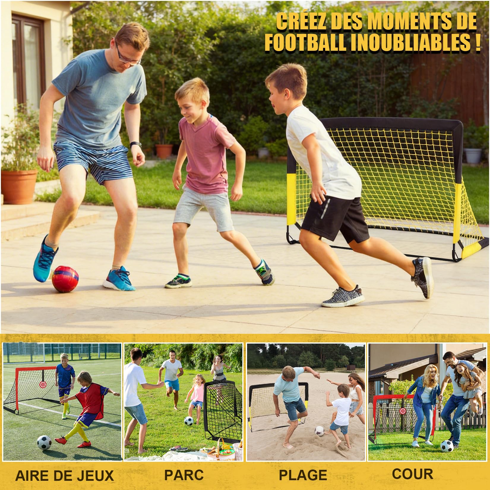 Cage de Foot Exterieur, Lot de 2 But de Foot Exterieur, Goal de Foot avec Cible Suspendue, Sac de Transport, pour Jardin, la Cour, Plage