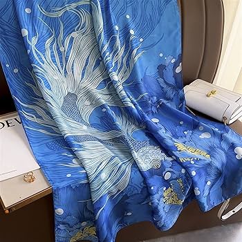 Amazon.co.jp: SUOAK ストール ロイヤルブルーサテンシルク