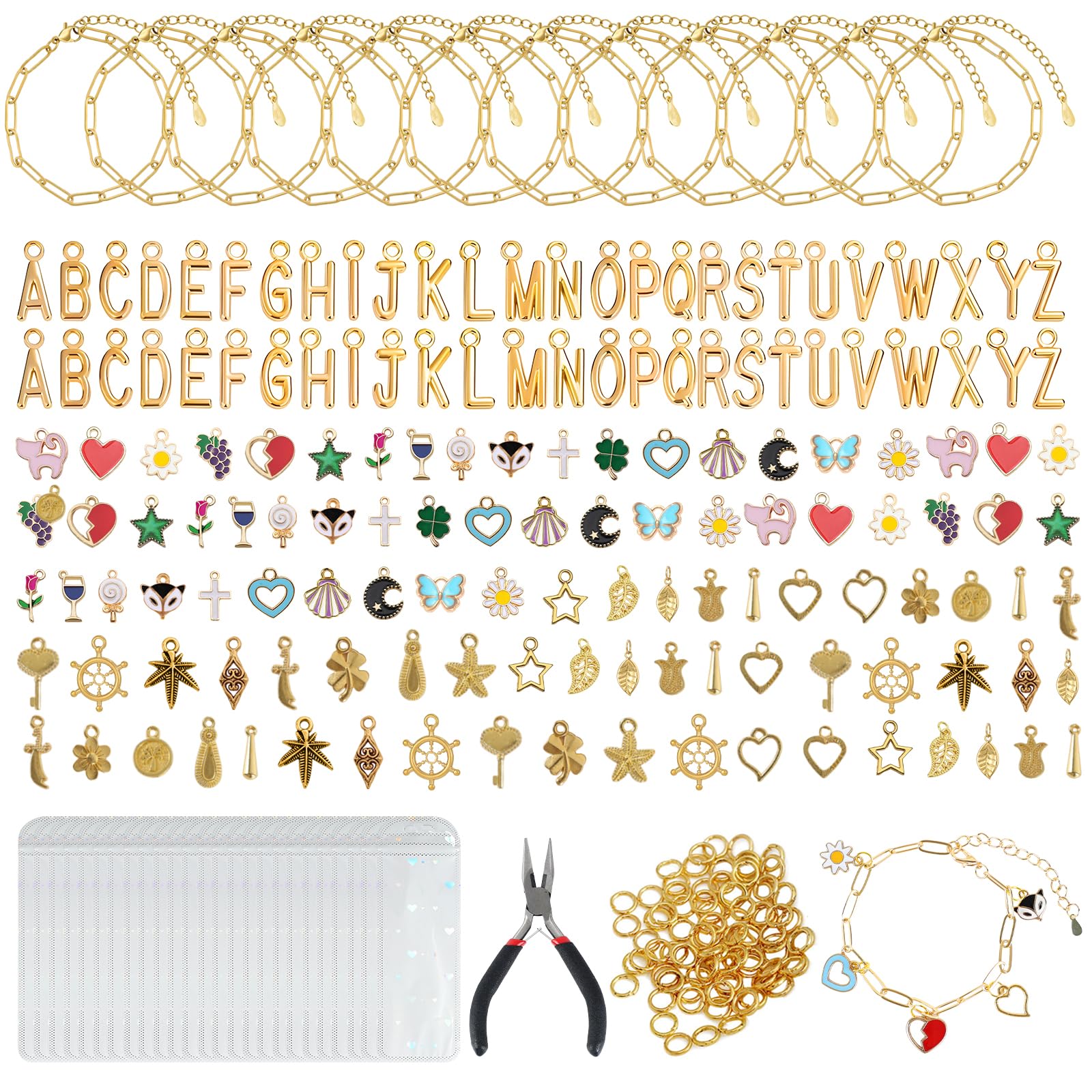 341Pcs Gold Charm Bracelet Making Kit, DIY Charm Bracelet Kit Supplies