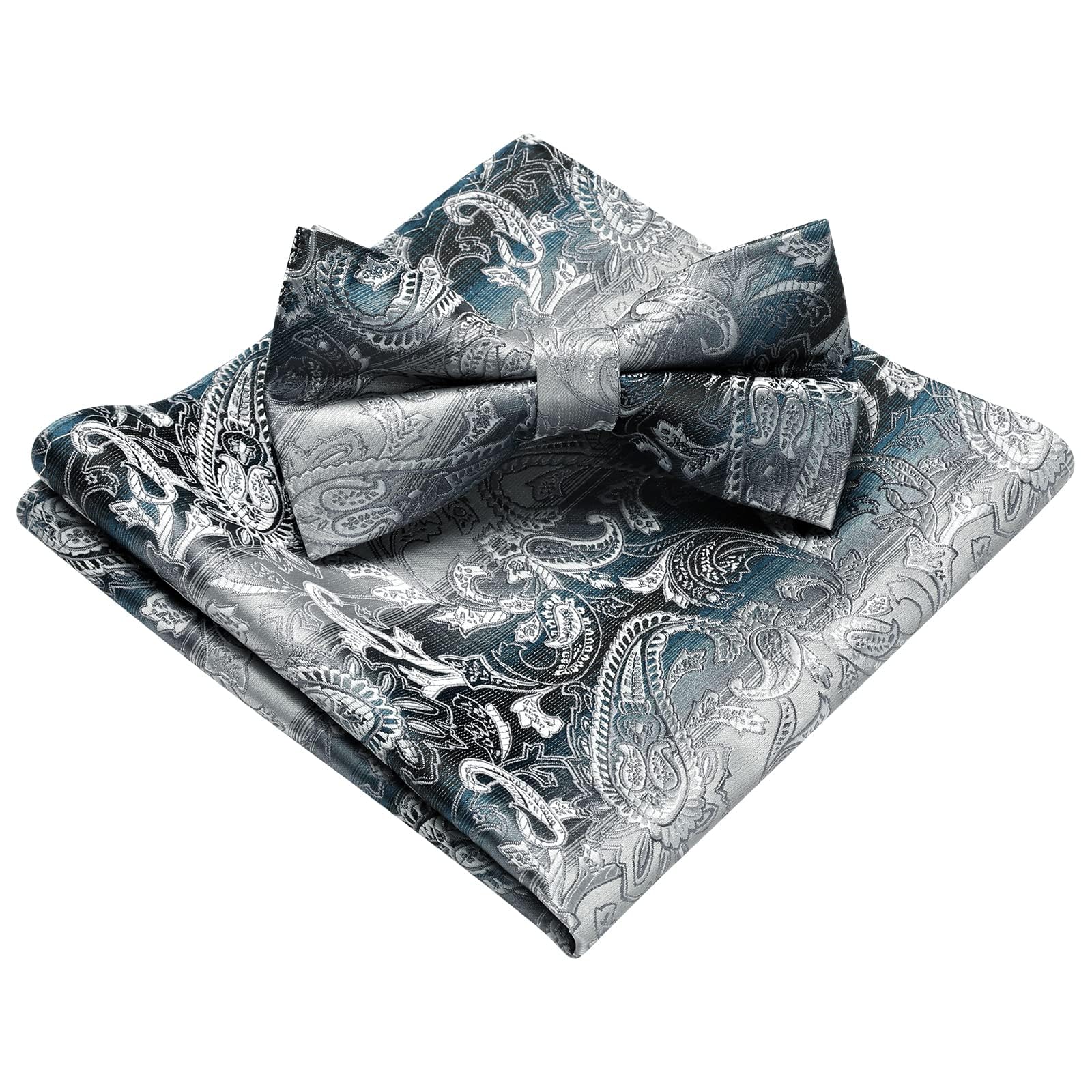 HISDERN Bow Ties for Men Paisley Floral Pre-tied Bowtie Pocket Square Set Men's Formal Bow Ties Wedding Party