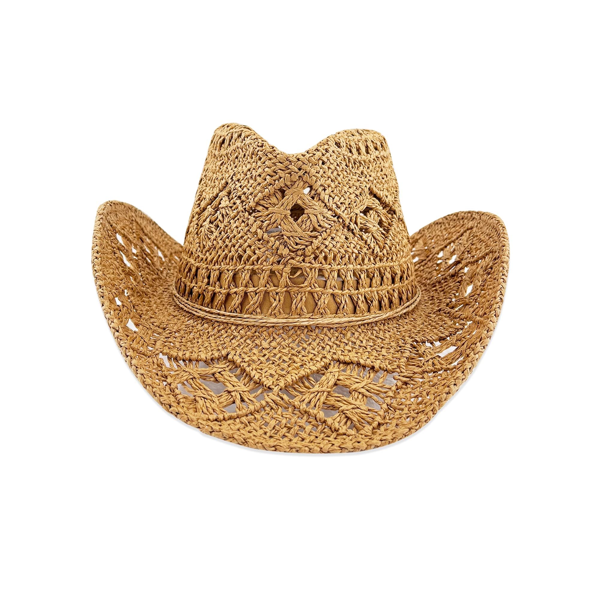 Straw Cowboy Hat for Women Sparkly Western Cowgirl Hat Wide Brim Beach Hat for Theme Party Vacation Spring Summer Sun Hats Brown