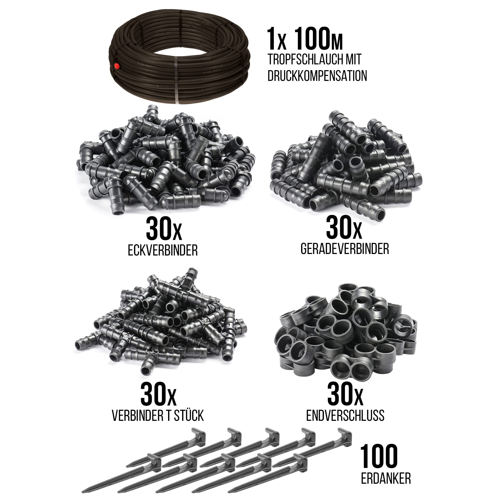 HaGa® Zestaw nawadniający - wąż ociekowy 16 mm długość 100 m z kompensacją ciśnienia wraz z akcesoriami - wąż perłowy nawadnianie ogrodu