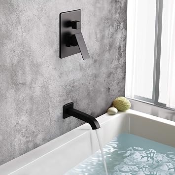 Matte Black Shower Faucet Set with Tub Spout Bathroom Rainfall 8 Inch Shower Head System with Handheld Single Handle Shower Trim Kit with Valve