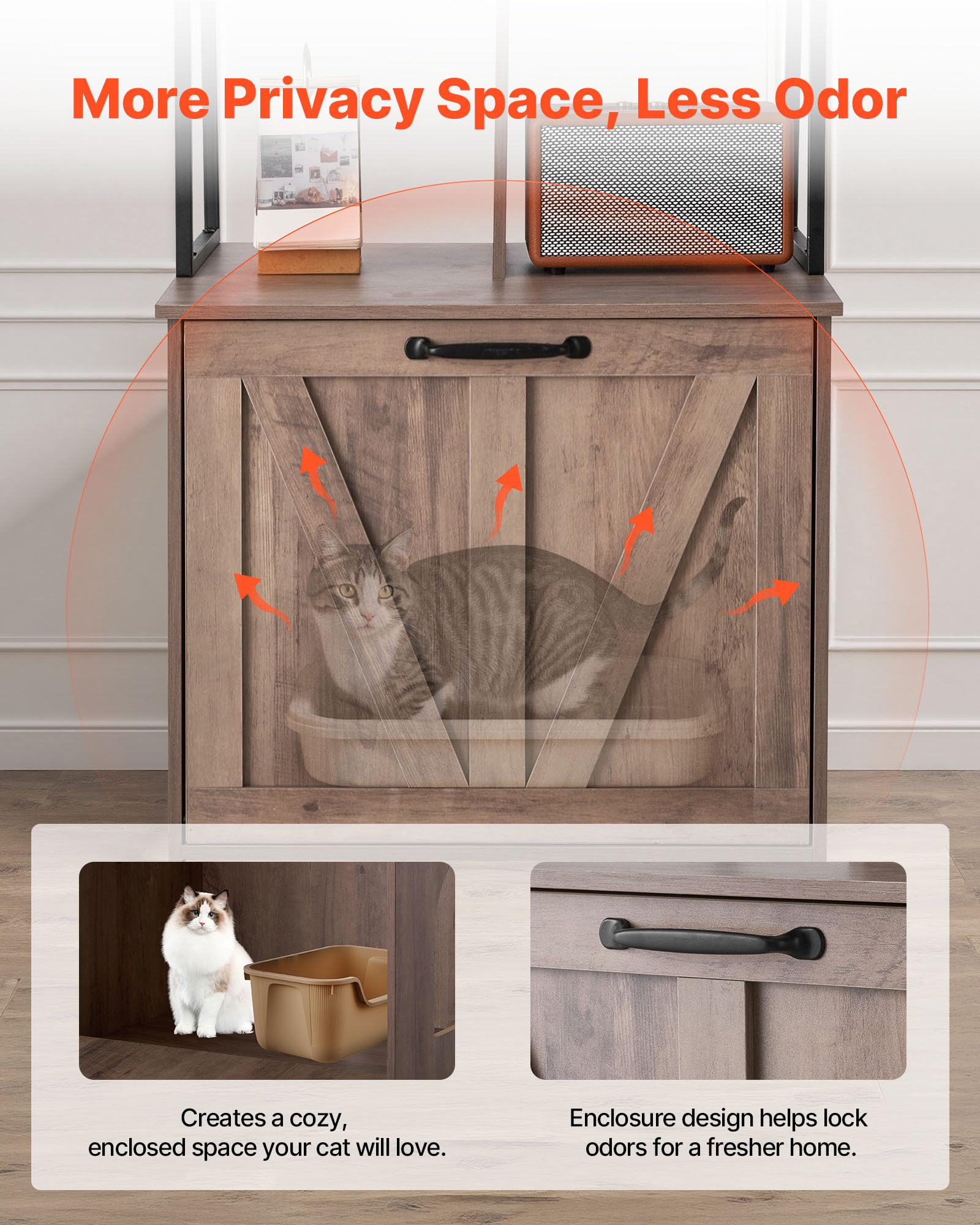 VEVOR Mueble para Caja de Arena para Gatos 60 x 50 x 127 cm, Armario para Arenero de Gatos, con Estantes de Almacenamiento Entrada Lateral Puerta, Estilo Moderno, Casa para Mascotas en Interior Hogar