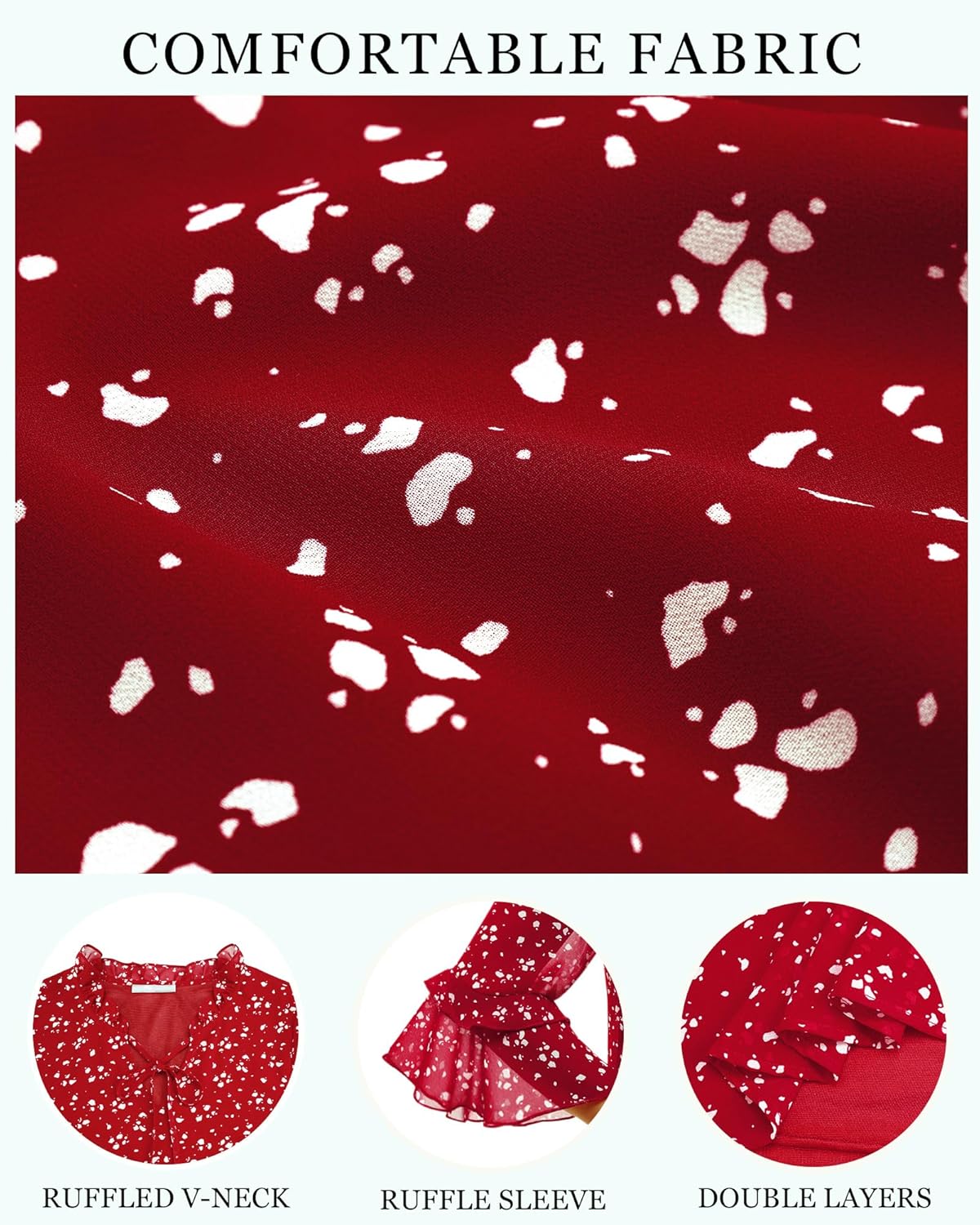 Furnex Womens Tops Dressy Casual Ruffle 3/4 Sleeve V Neck Elegant Floral Chiffon Blouses - Image 5