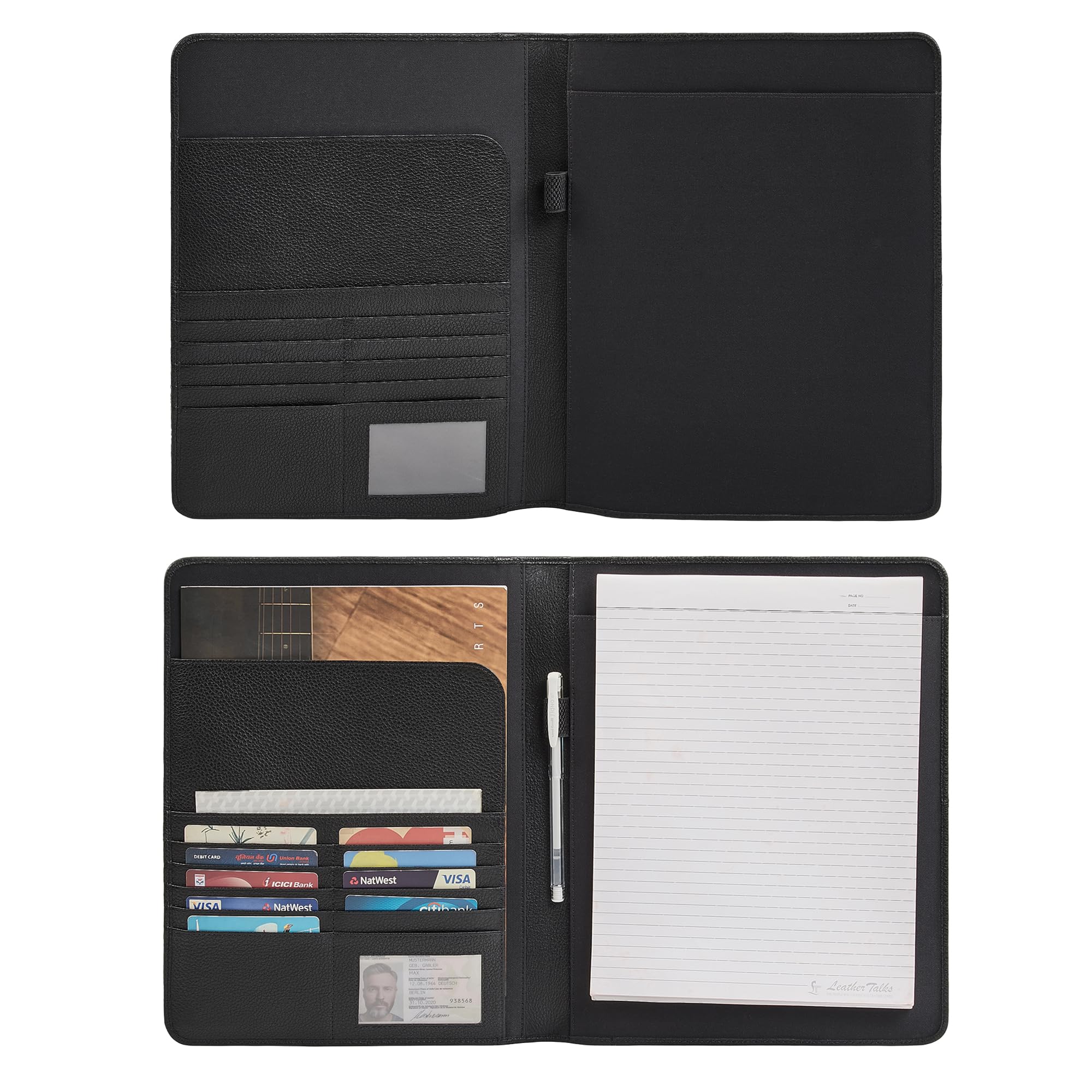 STILORD Emery Conférencier Cuir A4 Porte-Documents avec 9 Emplacements Cartes Pochette Grande Organisateur Professionnelle Bureau Réunion Travail Couleur:Noir